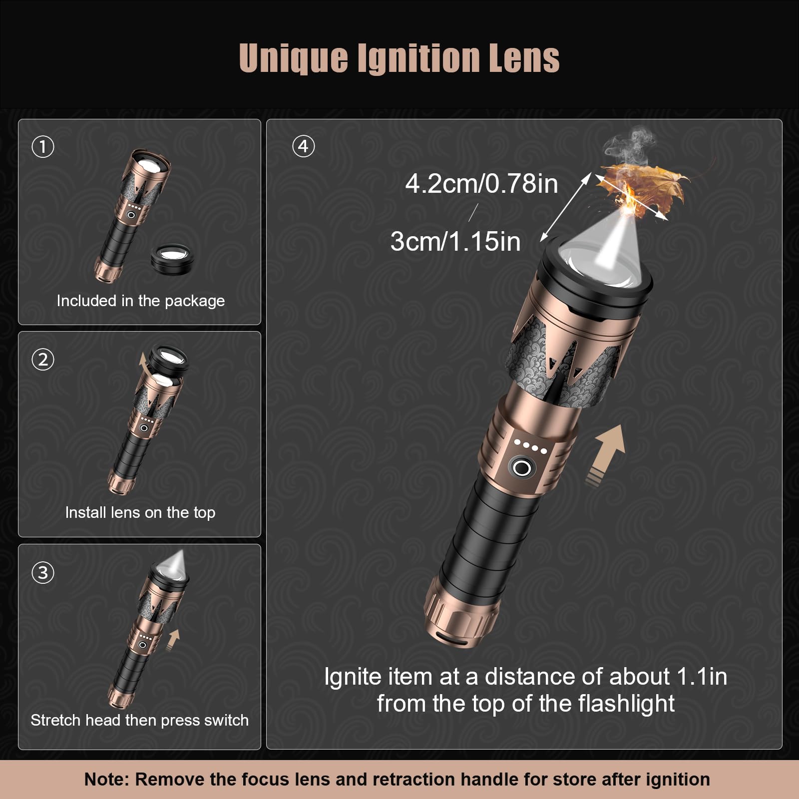 SKYFIRE LED Flashlights High Lumens with Ignition Lens,3000lm Super Bright Tactical Flashlights,Zoomable,Five Modes,Waterproof F