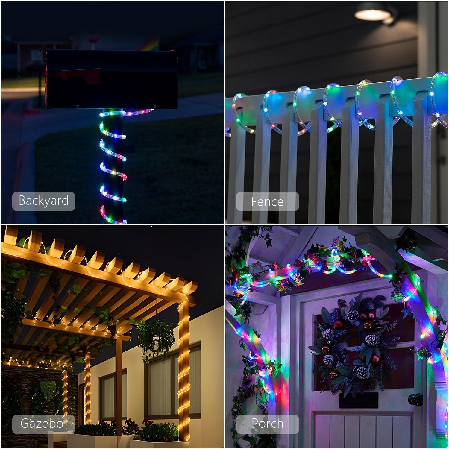 echosari 53Ft RGB Battery Operated Rope Lights, 160 LED Waterproof String Lights with Remote Timer for Outdoor Patio Garden Decoration