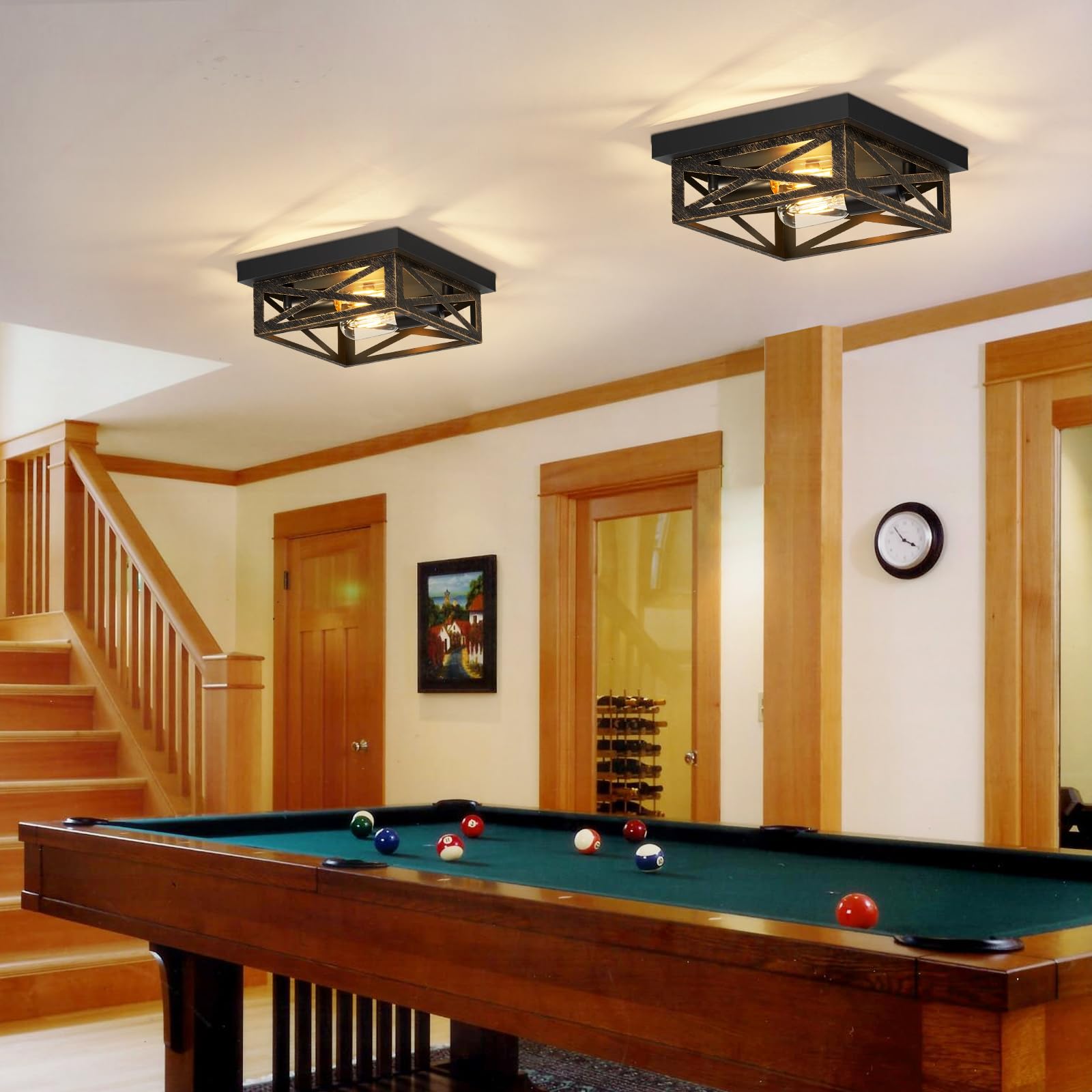 Zhu Yan 2 Pack Farmhouse Flush Mount Ceiling Light,Rustic Flush Mount Ceiling Light Fixture,Light Fixtures Ceiling Mount For Kit