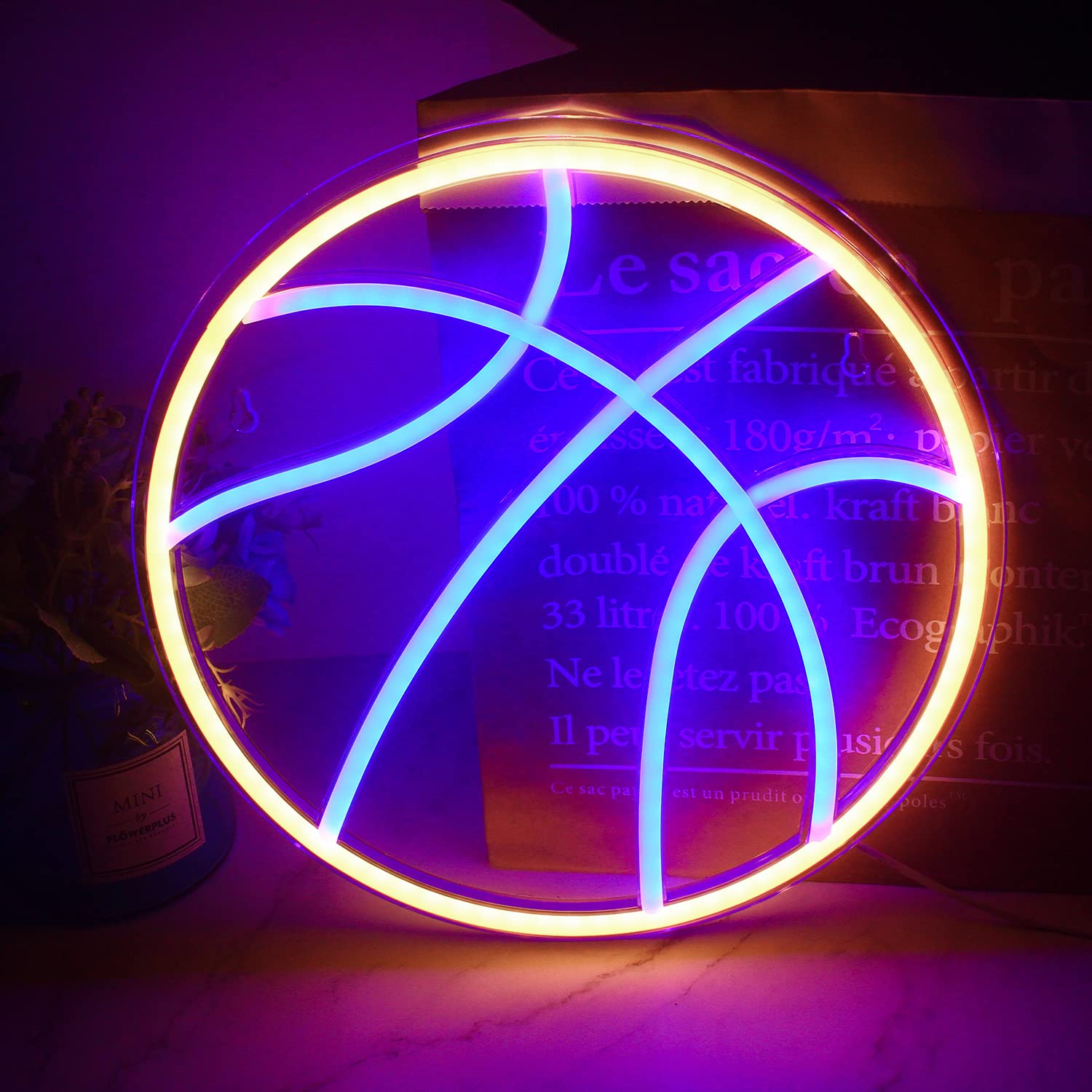Wanxing Basketball Neon Sign LED Light for Room, Blue & Yellow, Model NS-WX-038, Plastic Material, Cool Wall Decor for Kids Gift