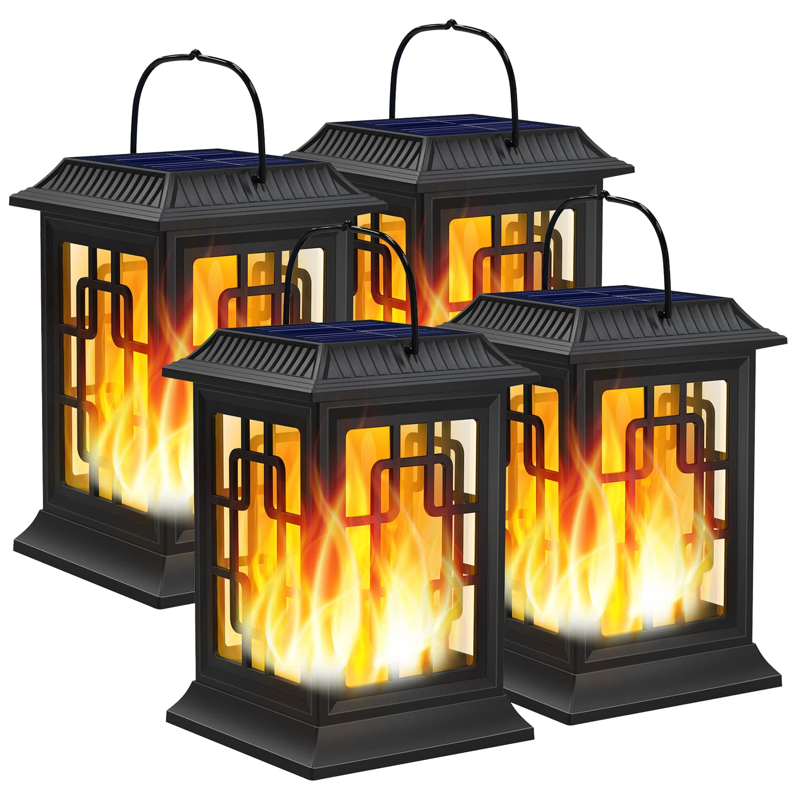 Woenergy Solar Lanterns Outdoor Waterproof, Hanging Solar Lights for Outside Black Hanging Solar Powered Lantern Decorative for 