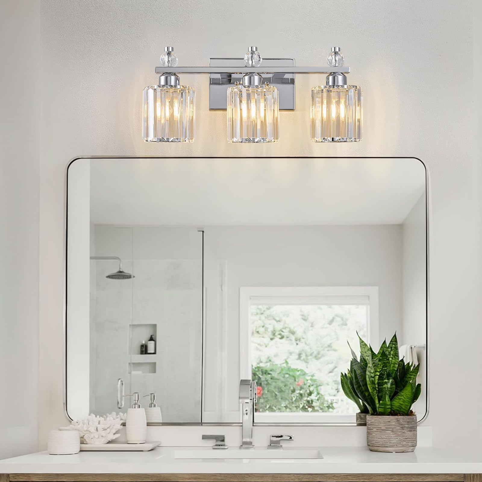 FDPBY 3-Light Bathroom Vanity Lights Chrome Metal Crystal Fixtures Model 291