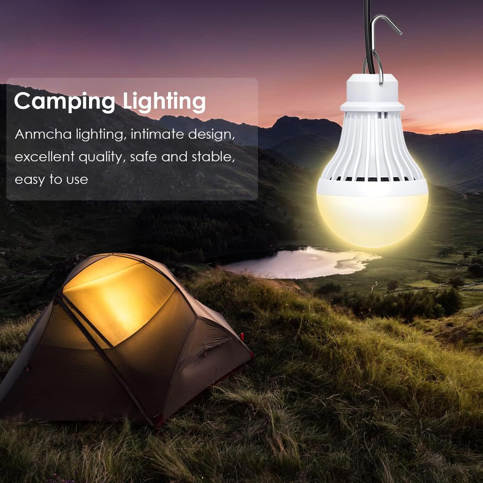 VASTPOWER 4 Pack USB LED Camping Light Bulb, 5W Warm White Tent Light with 8.2 ft Cord, Portable for Garage, Truck, Emergency Use
