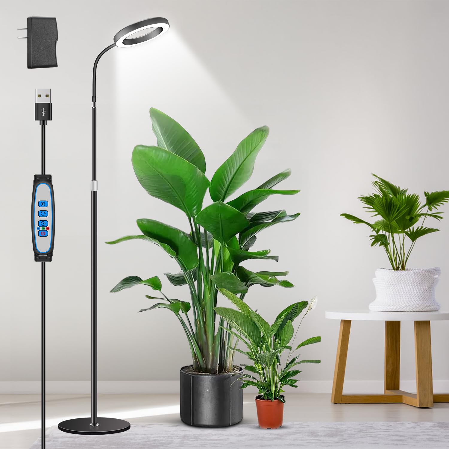 Aumtrly Grow Lights for Indoor Plants, Full Spectrum Floor Standing Plant Lights with 68 Stand for Growing Large Tall Plants, Bl
