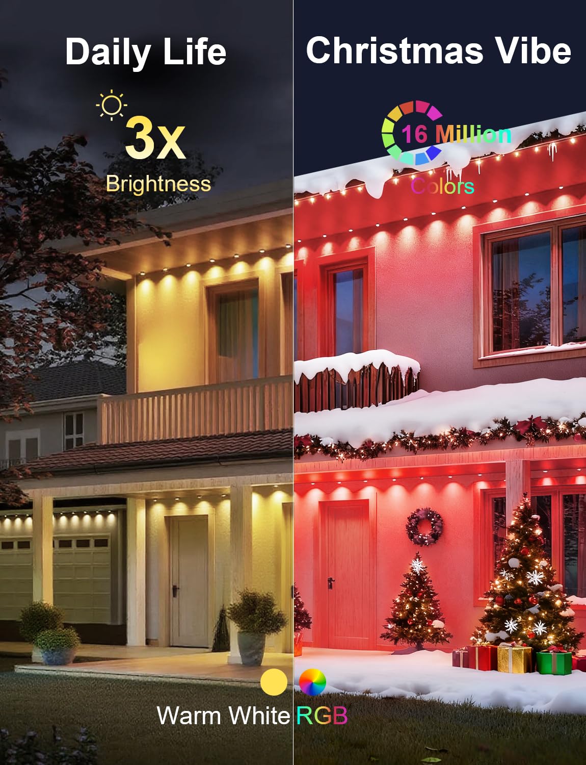 Nexillumi Permanent Outdoor Lights For House  150Ft Smart Rgb Led Lights Outside With 16 Million Diy Colors  Ip67 Waterproof Eternity Eaves Lighting For Christmas Halloween Holiday Daily Decorations