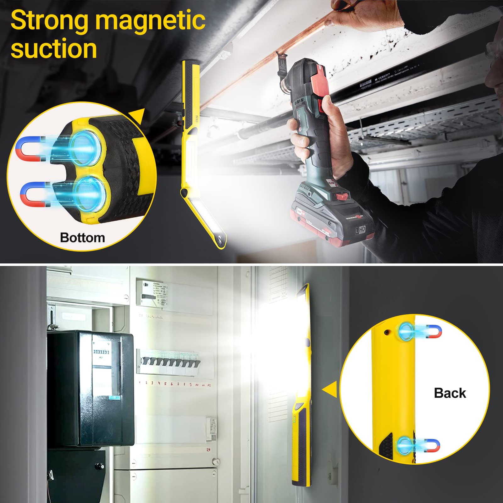 Work Light, Rechargeable Led Work Light 1500 Lumens, Portable Magnetic Work Light 180° Rotate 3 Modes, With 4 Magnetic Base And Hook Mechanic Light For Under Hood/Car Repairing/Inspection/Outdoor