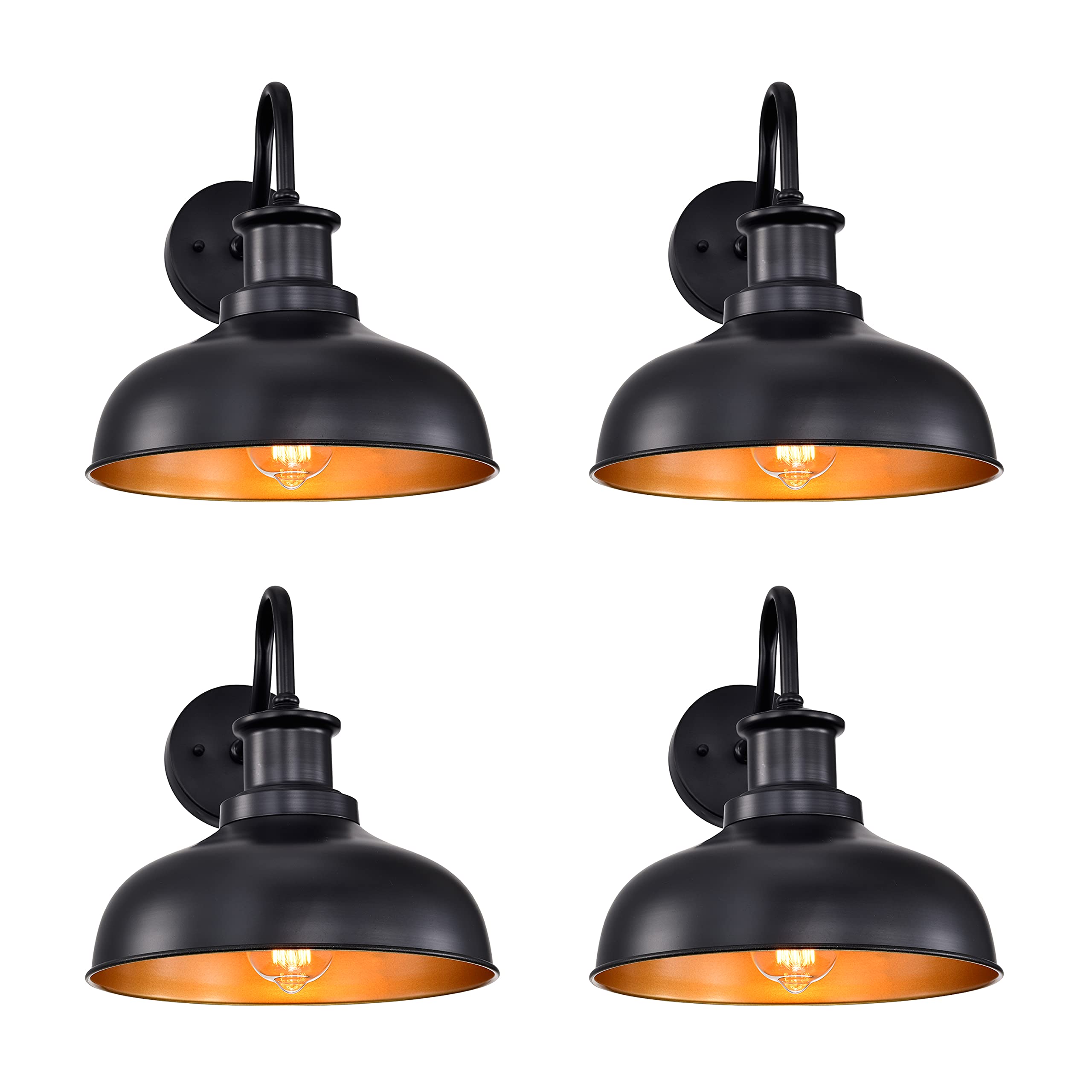 Diyel Gooseneck Barn Light Outdoor Wall Sconce, Iron, Black+Copper, 4 Pack, 03-RZ007-4PACK, Vintage Industrial Design