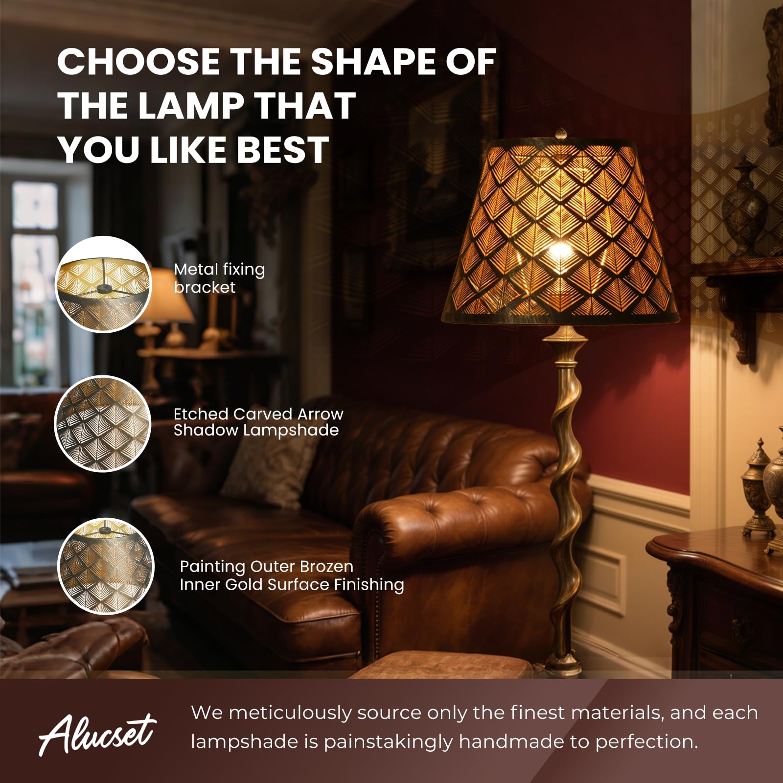 ALUCSET Metal Lamp Shade with Stainless Steel Mirror Effect, 6inx10inx7.5in, White Chromium/Gold, Model LLA-S2328