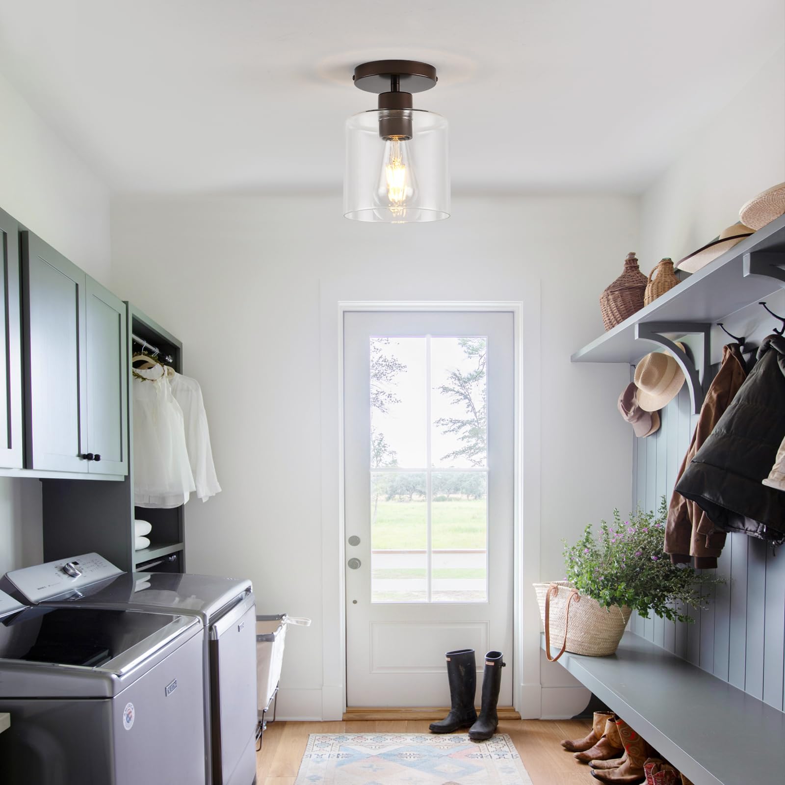 Klss Oil Rubbed Bronze Semi Flush Mount Ceiling Light,Modern Farmhouse Ceiling Light Fixture For Closet Hallway Entryway,Hallway