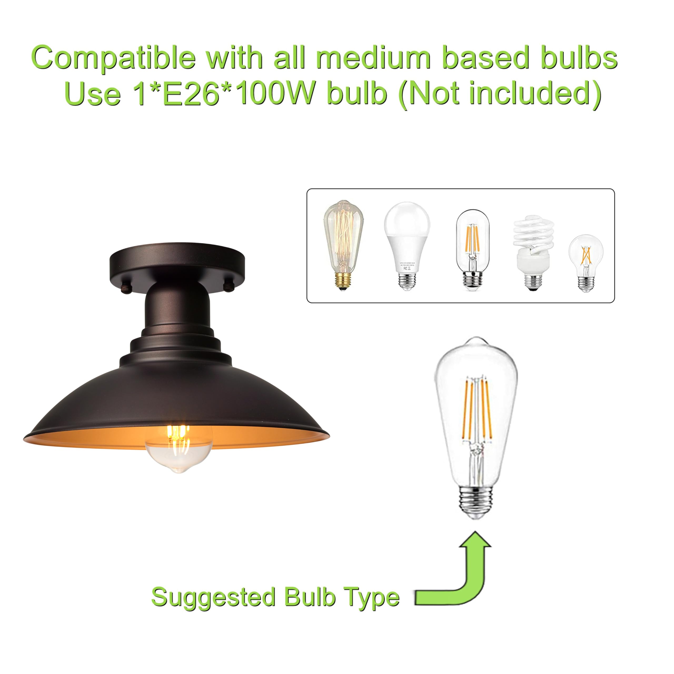 Goldhill Bronze Outdoor Semi Flush Mount Ceiling Light 2 Pack With Gold  Farmhouse Close To Ceiling Lighting With E26 Based Socket For Hallway Foyer Kitchen Porch Bathroom