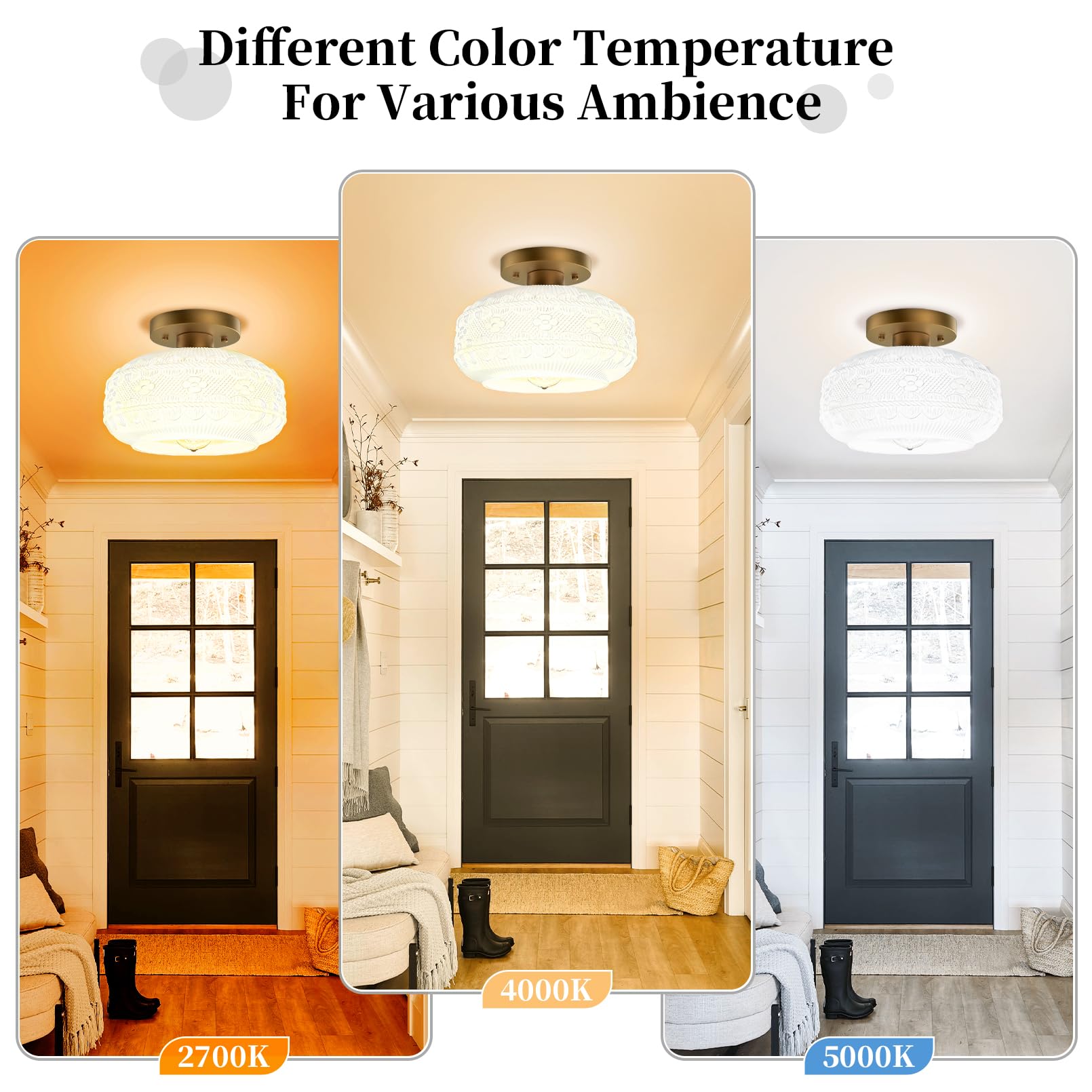 Apoto Gold Semi Flush Mount Ceiling Light Fixture,Globe Glass Hallway Lights Fixture Ceiling Light With Milk Glass,Vintage Kitch