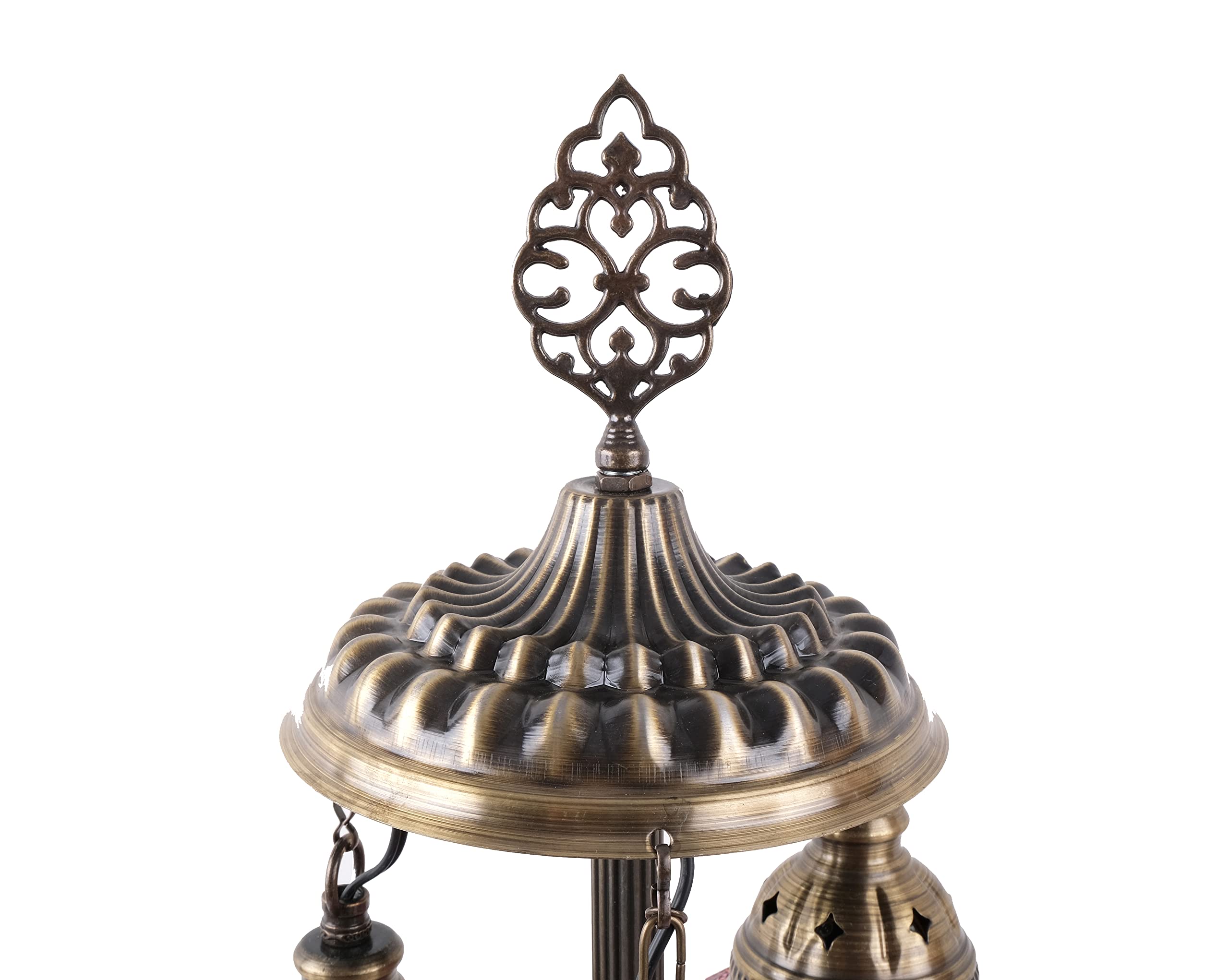 Asylove Turkish Mosaic Table Lamp, 3 Globe, 12x12x24 inch, Brown, Model 3GlobeAPNo2, Glass Material, Living Room/Office Decor
