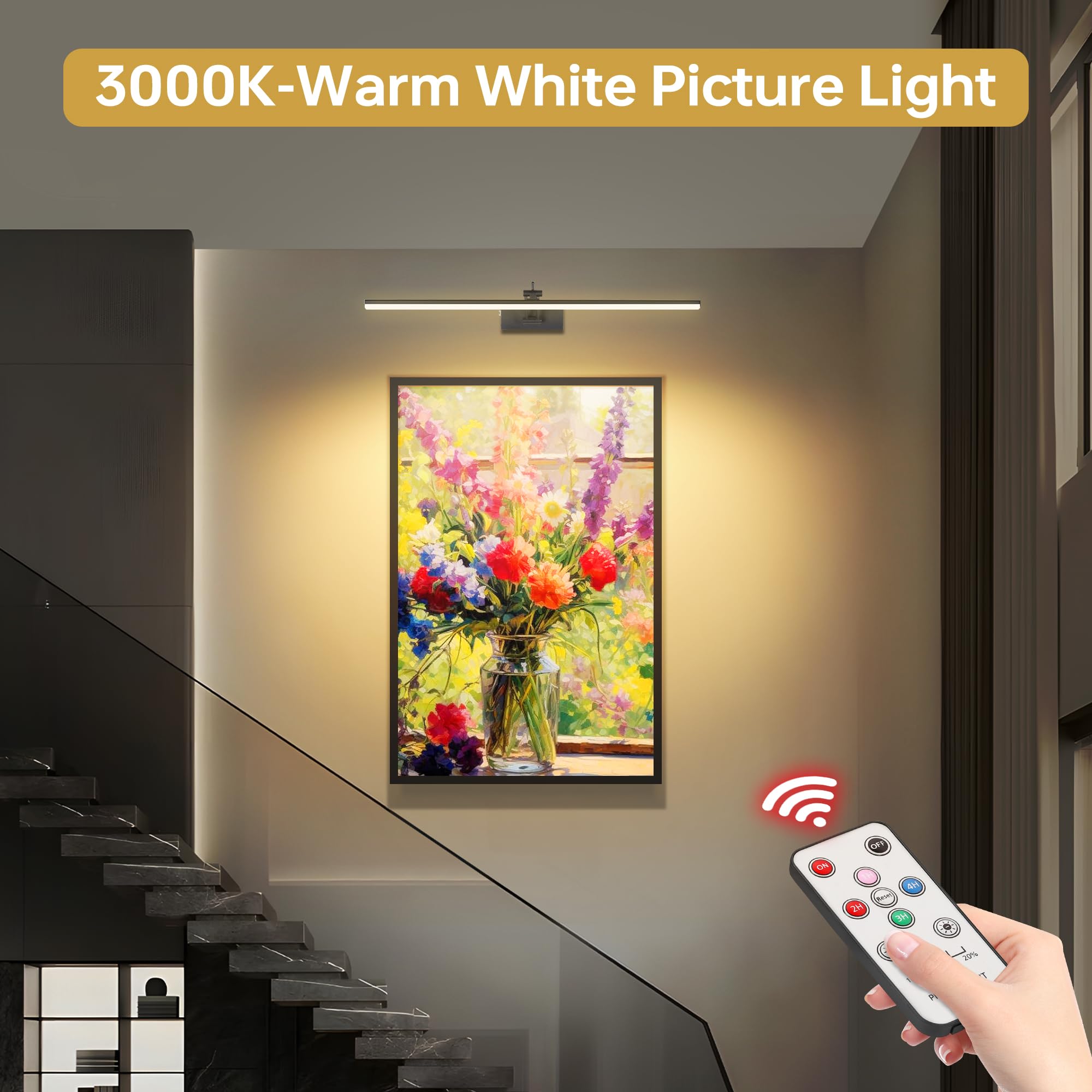 24 Inch Picture Light For Wall, 2 Pack 6400Mah Rechargeable Battery Operated Picture Lights , Wireless With Remote Gallery Light