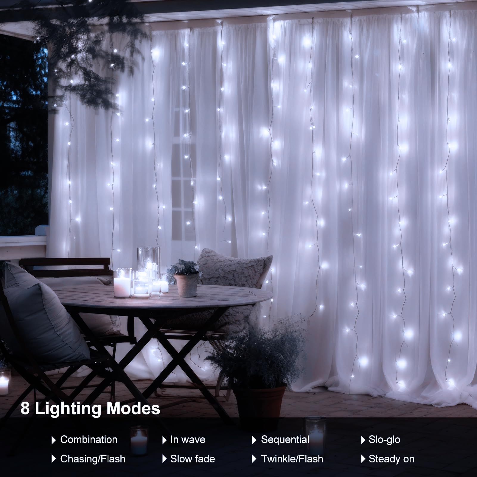 Echosari Curtain Lights Battery Operated, 9.8Ft X 9.8Ft 300 Led Window Curtain String Lights With Remote Timer 8 Modes Hanging L