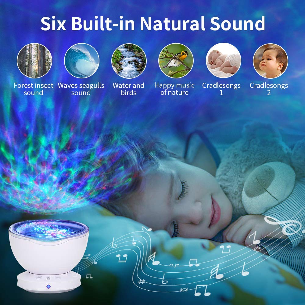 WIWIWON Ocean Wave Projector, 12LED Night Light Projector, 8 Color Changing Music Night Light Lamp with Remote Control Timer Set