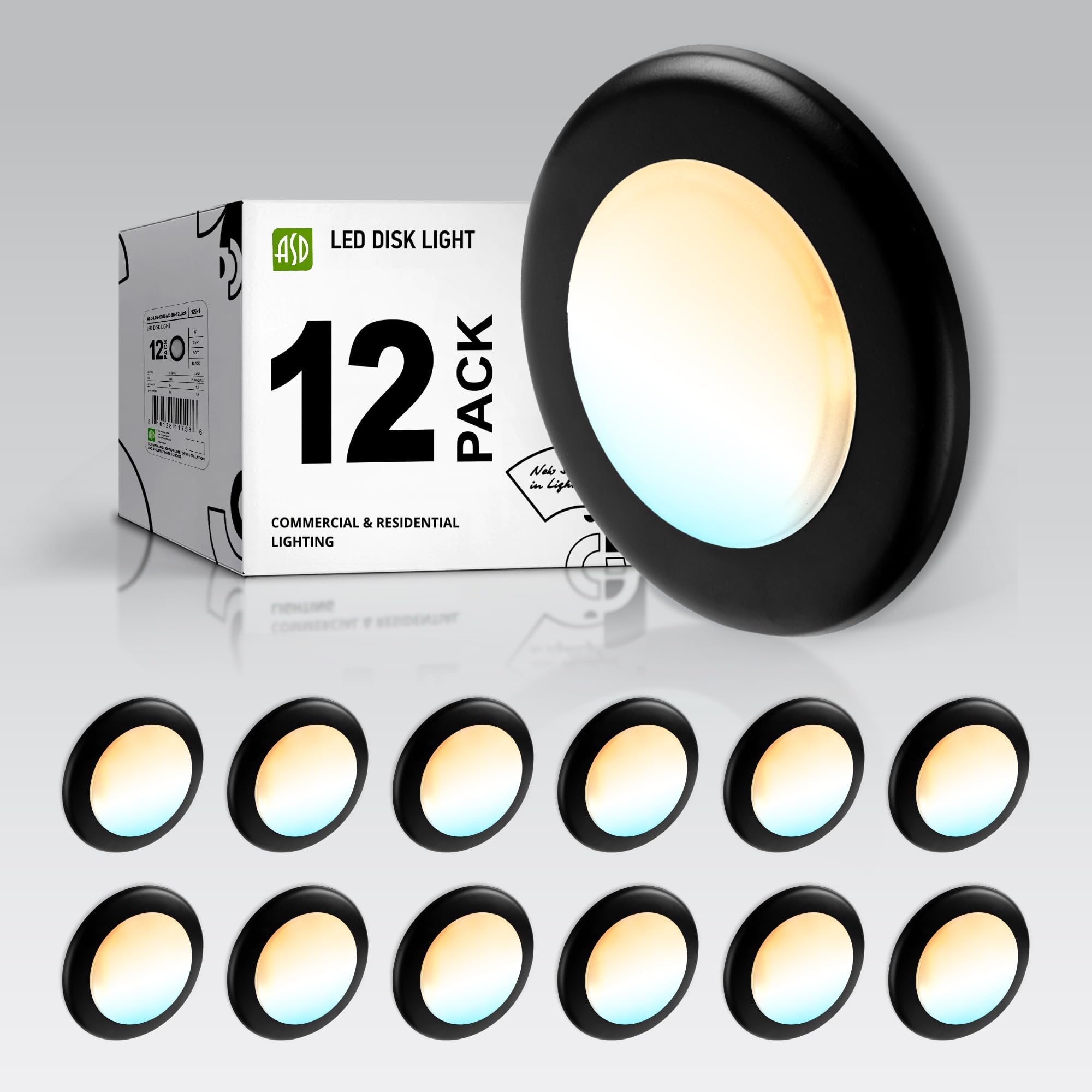 Asd 12 Pack Led Disk Lights 6 Inch, 15W 5Cct 2700K-5000K 1245Lm Cri90+, Dimmable Flush Mount Ceiling Light Fixture, Low Profile 