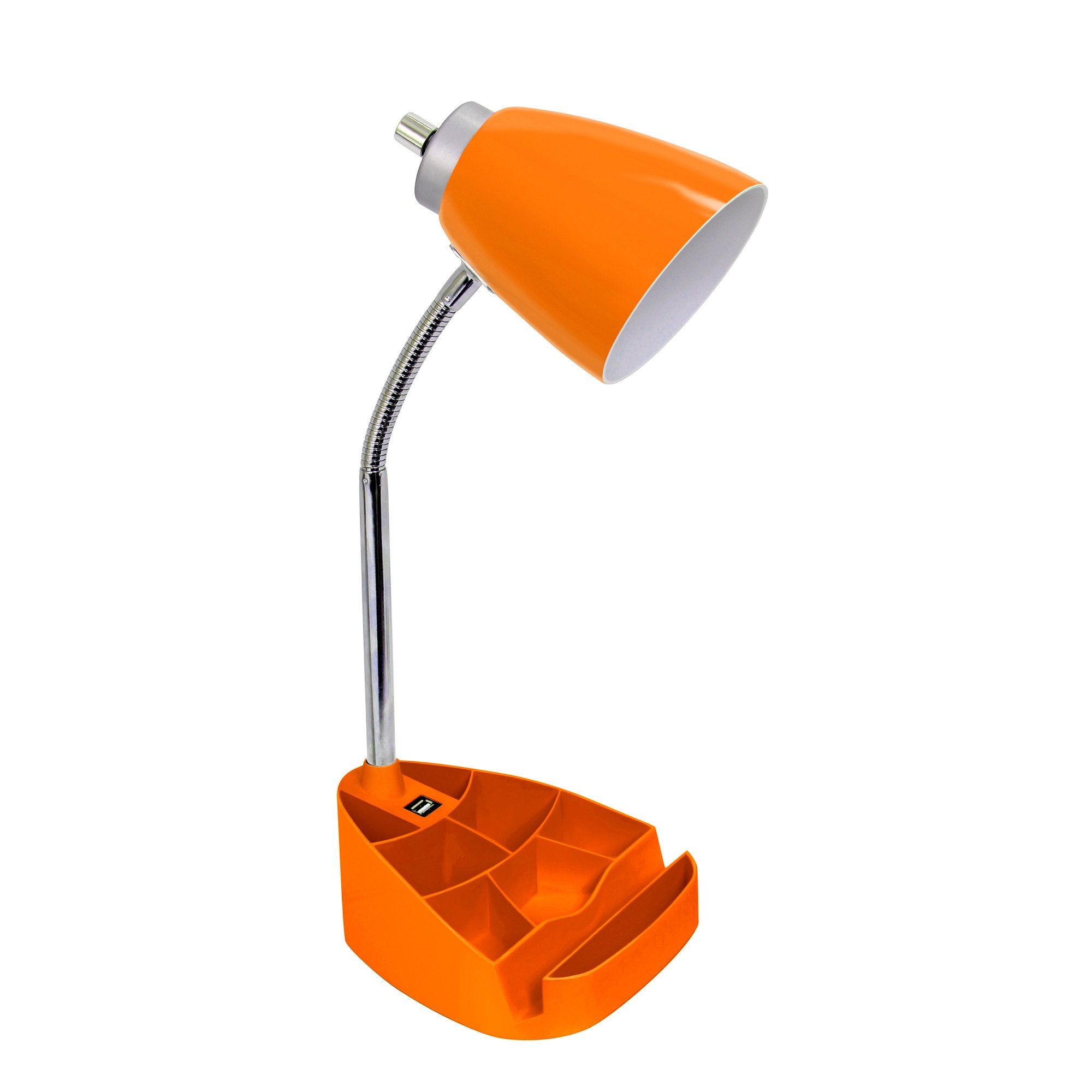 Simple Designs Ld1056-Org Gooseneck Organizer Desk Lamp With Ipad/Tablet Stand Or Book Holder And Usb Port, Orange