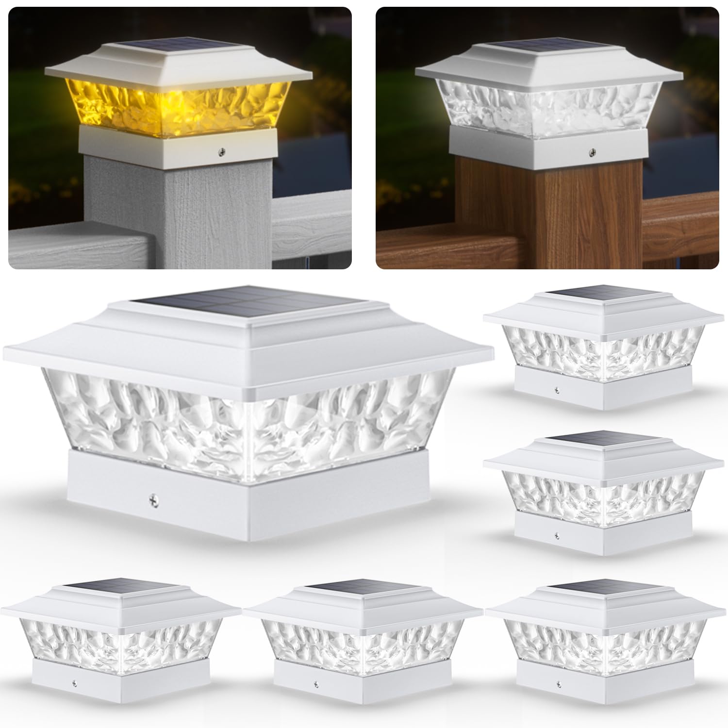 SIEDiNLAR Solar Post Lights Outdoor 12 LEDs 4 Modes Post Cap Light for 4x4 5x5 6x6 Vinyl Wooden Deck Fence Posts Garden Patio De