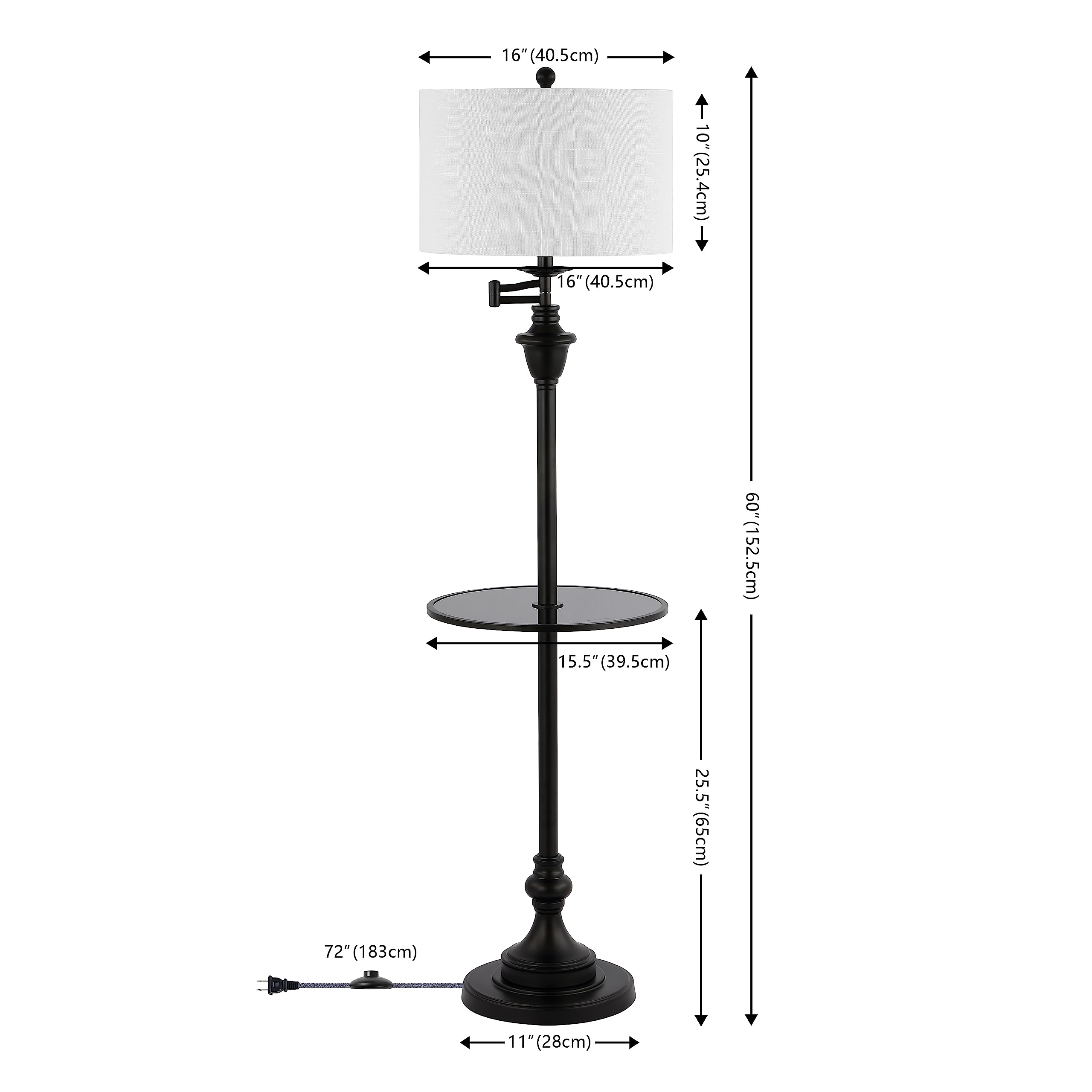 Jonathan Y Cora 60 Metal/Glass Led Side Table & Floor Lamp, Black, Model Jyl3055D, Contemporary & Transitional Design For Any Room