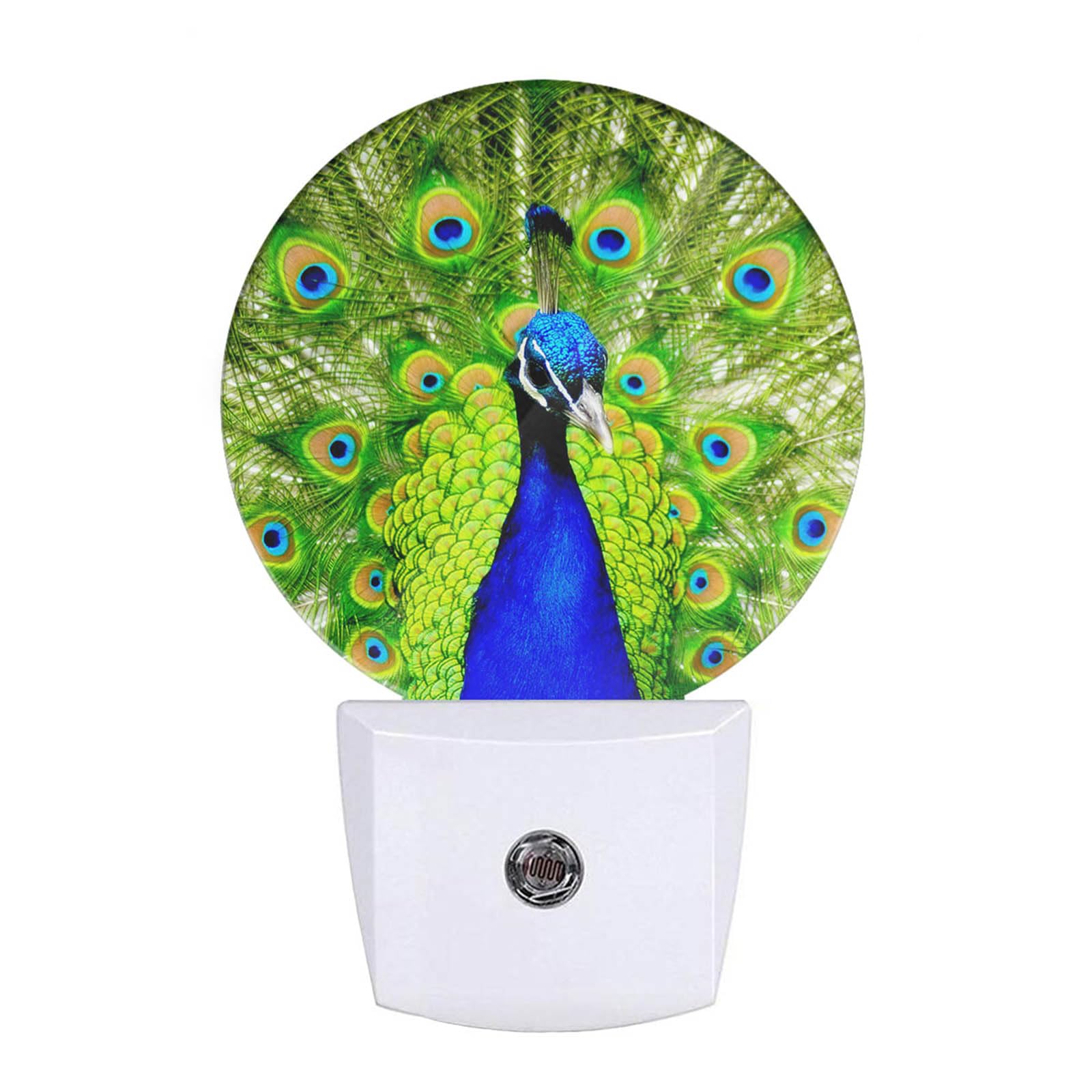 Uanvaha Peacock Open Tail Night Light Peacock Feathers Green Night Lights Plug Into Wall 0.5W Led Lights Auto On/Off For Hallway