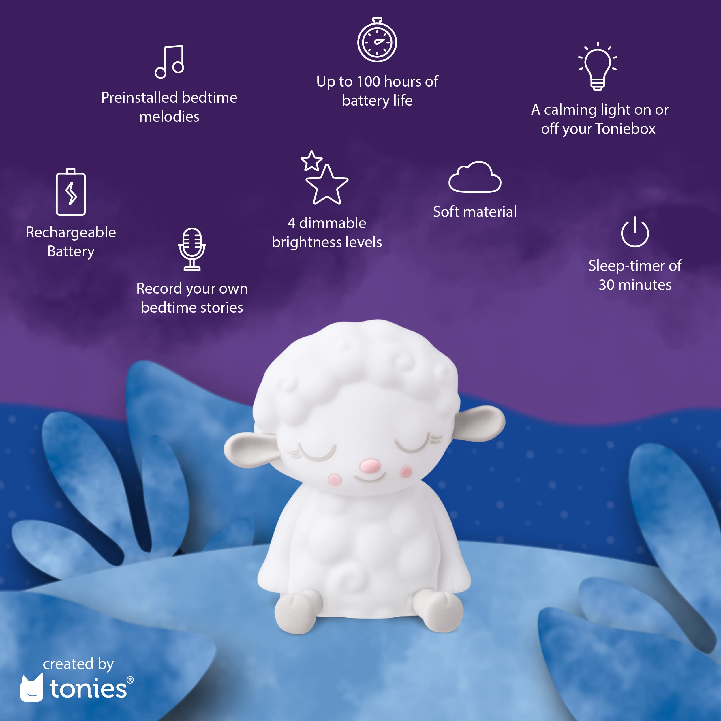 Tonies Night Light - Sleepy Sheep Audio Play Character from Sleepy Friends | Warm Glow | 90 Minutes of Beautifully Composed Melo