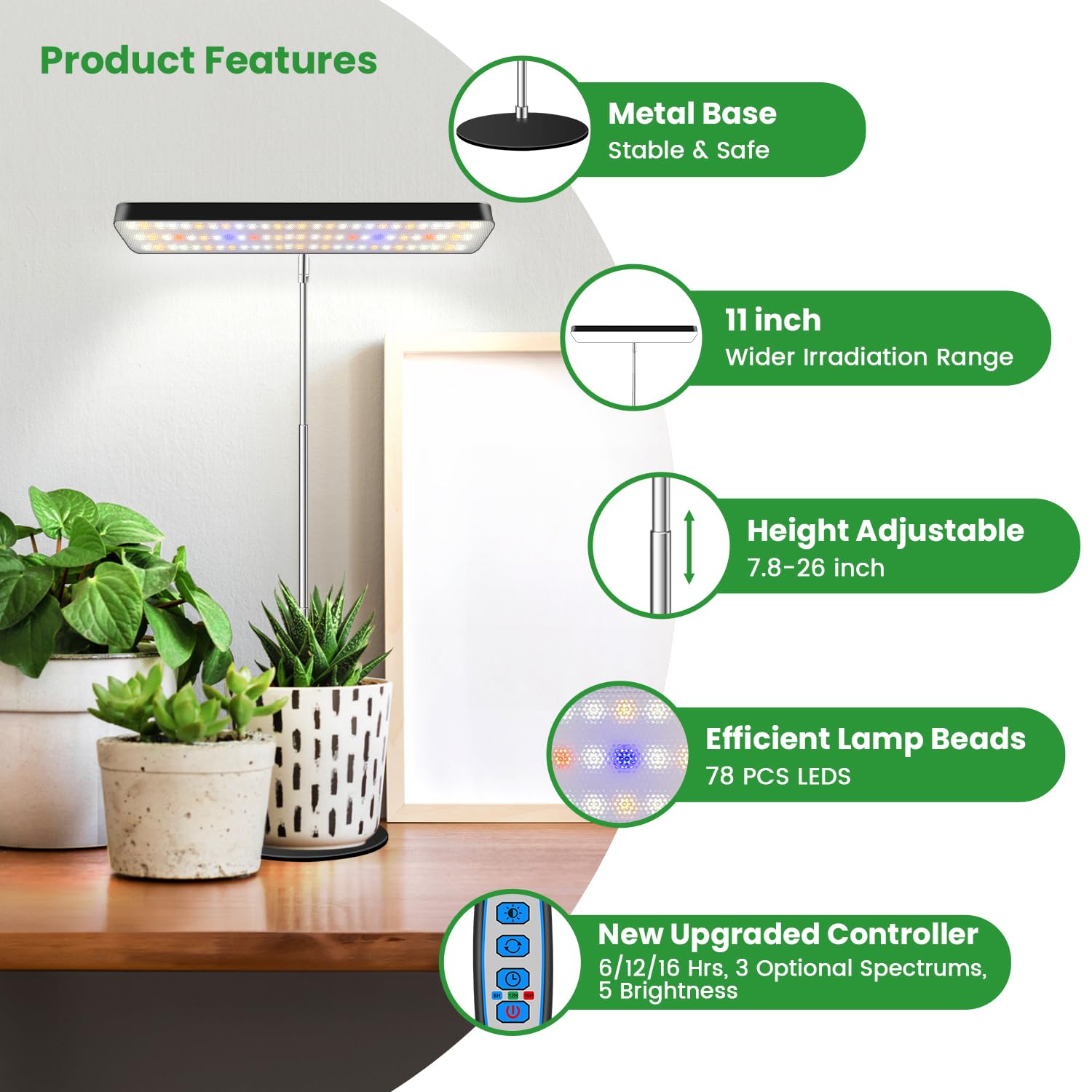 Wiaxulay Full Spectrum Grow Lights, Height Adjustable Desktop Lamp, 3 Modes, 5 Brightness, 2 Pack, Black, Model BL-J10B