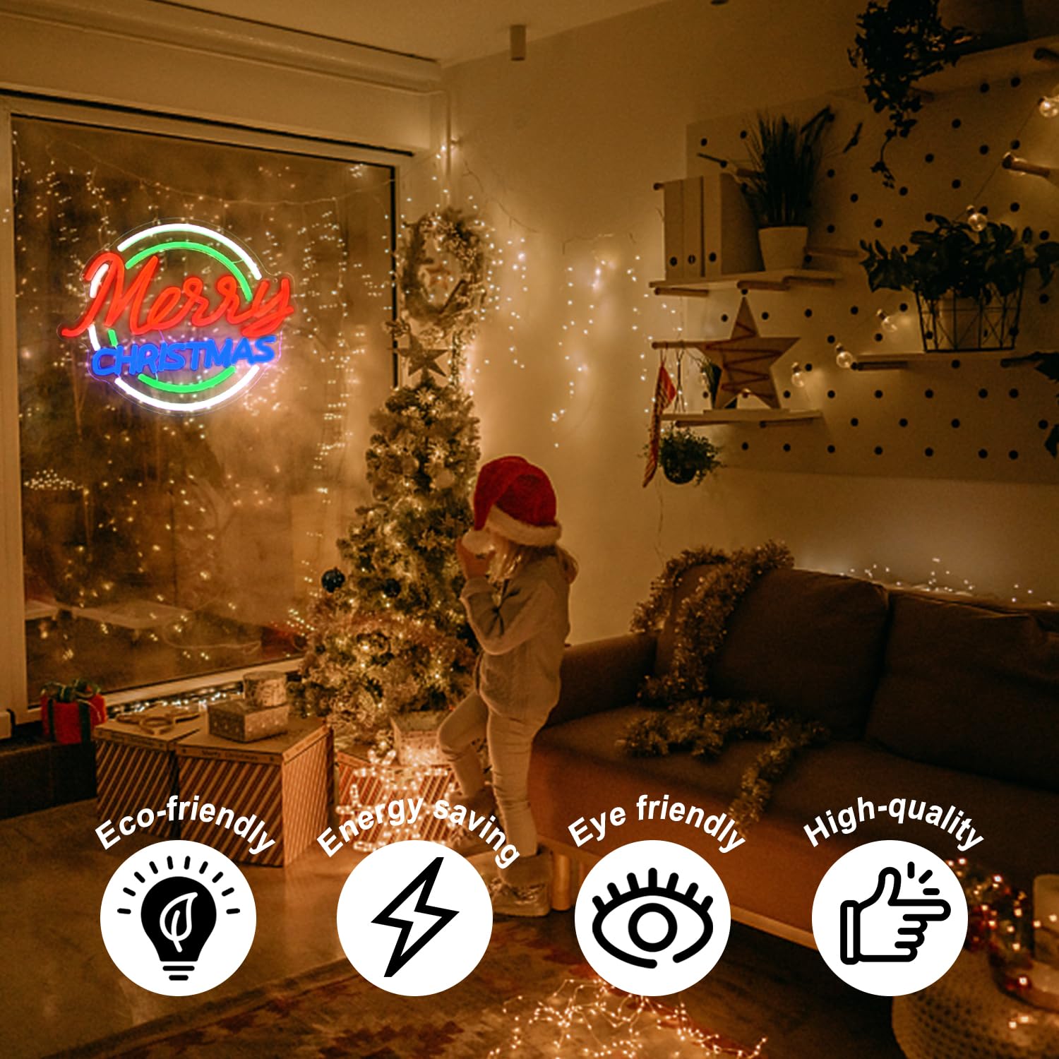 Kullneon Merry Christmas Neon Sign - Dimmable LED Neon Light Sign with Colorful Letters for Bedroom, Bar, Xmas Party, Christmas