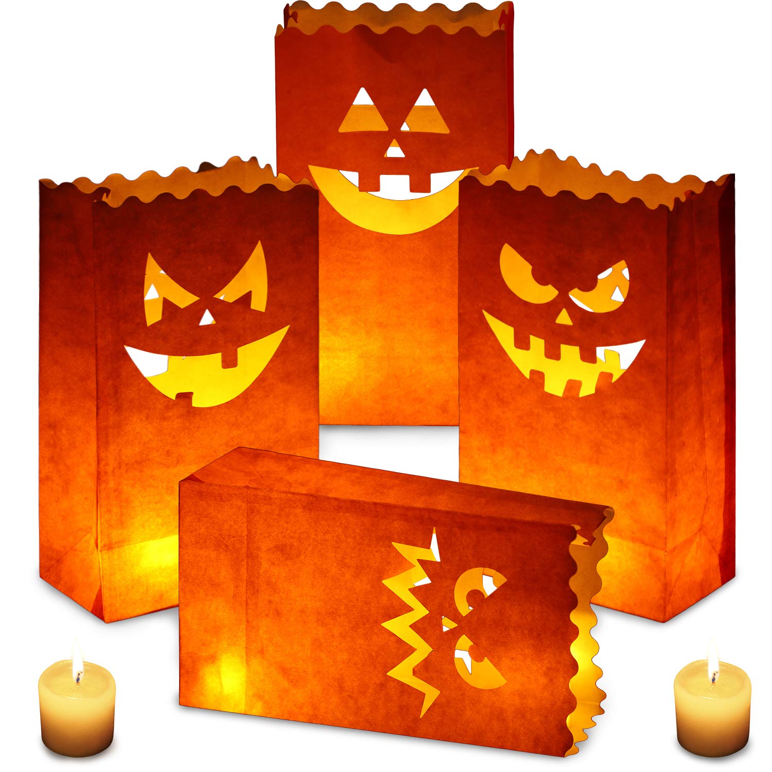 Outus 20 Pieces Halloween Pumpkin Bags Candle Luminary Paper Lantern Bags for Halloween Wedding Party Decoration