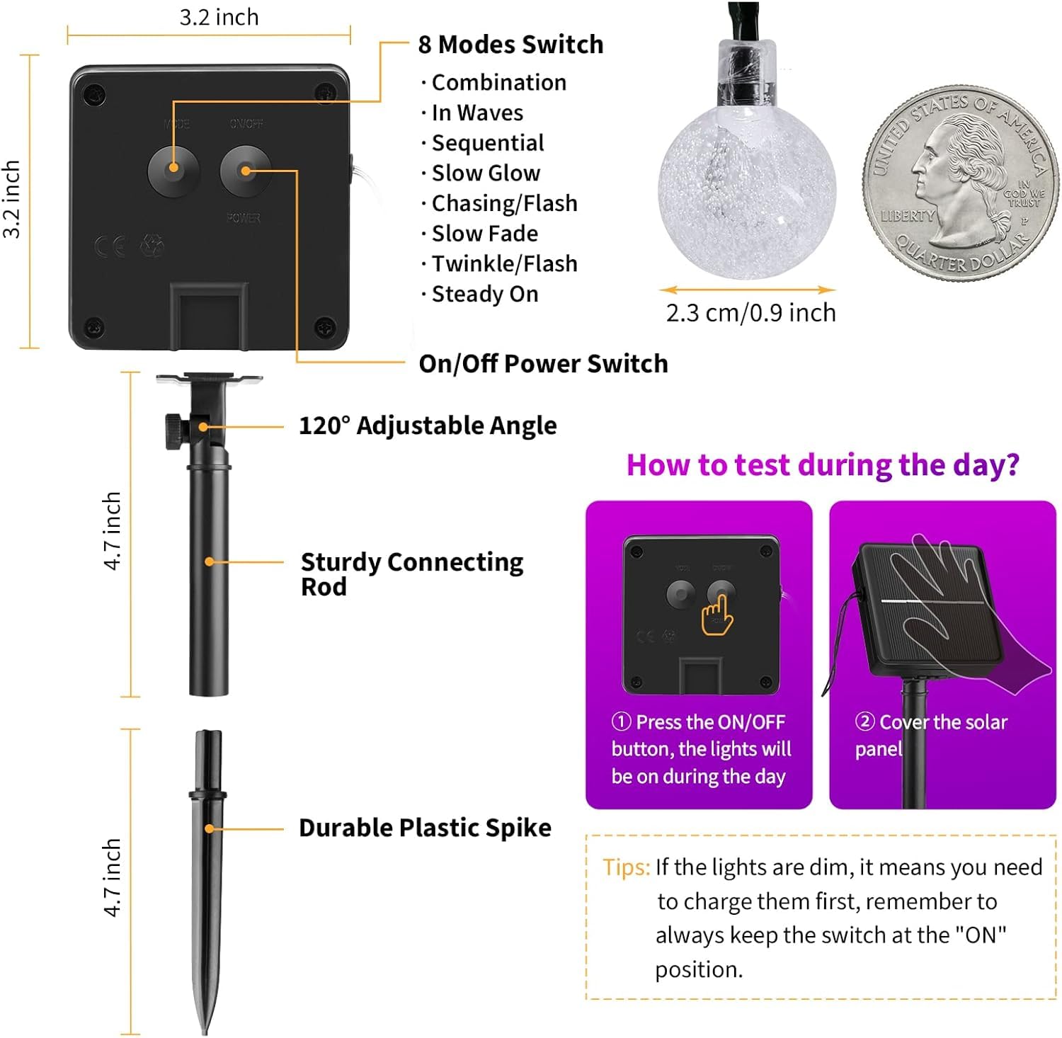 Purple Solar Lights Outdoor Waterproof, 2-Pack 120 Led 72 Ft Total, Halloween Globe Lights For Garden Yard Wedding Christmas Party Decor (Purple)