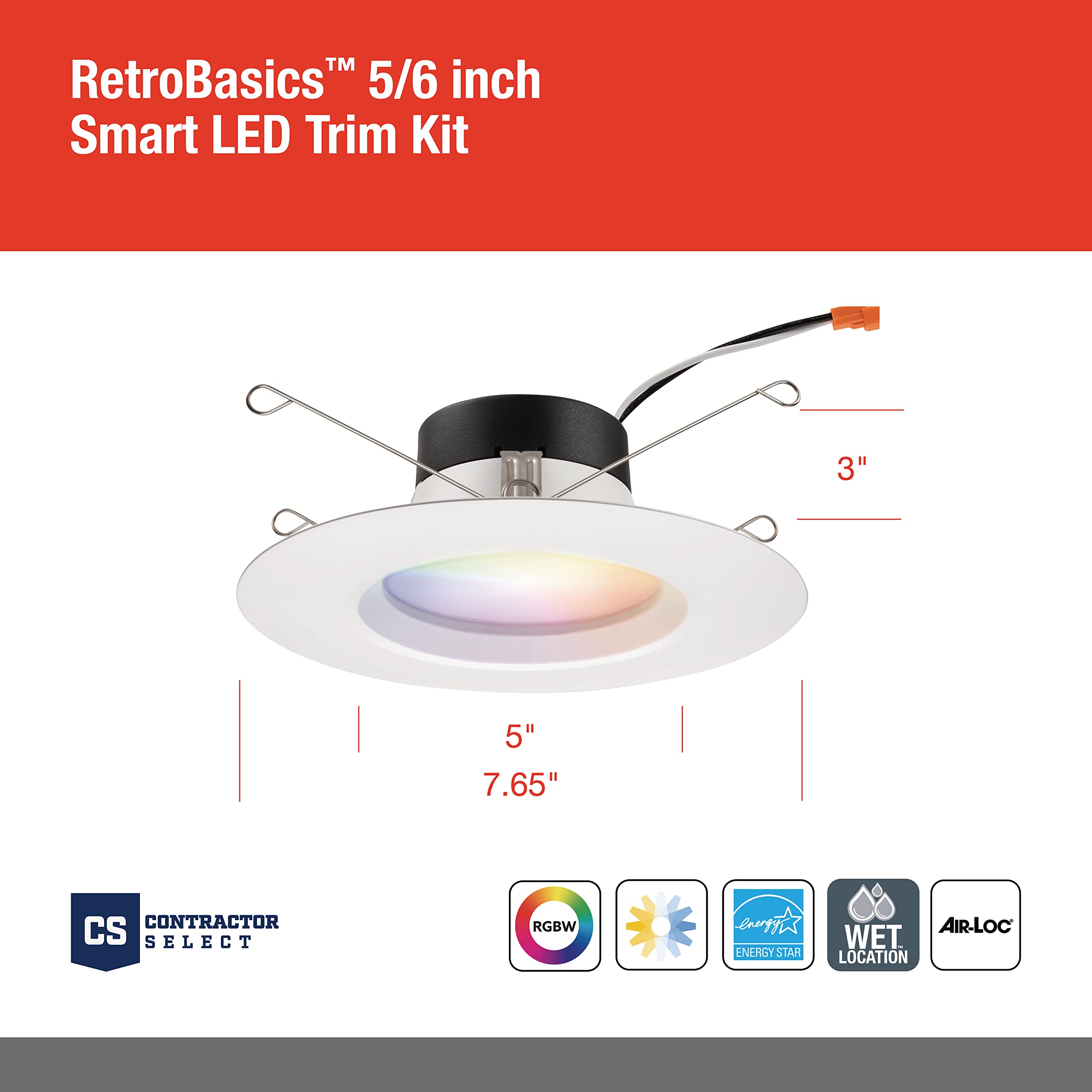 Juno RB56SC RGBW Smart LED Downlight, 5/6-Inch, Switchable 2700K-5000K, RGBW Color Changing, Matte White, 4-Pack