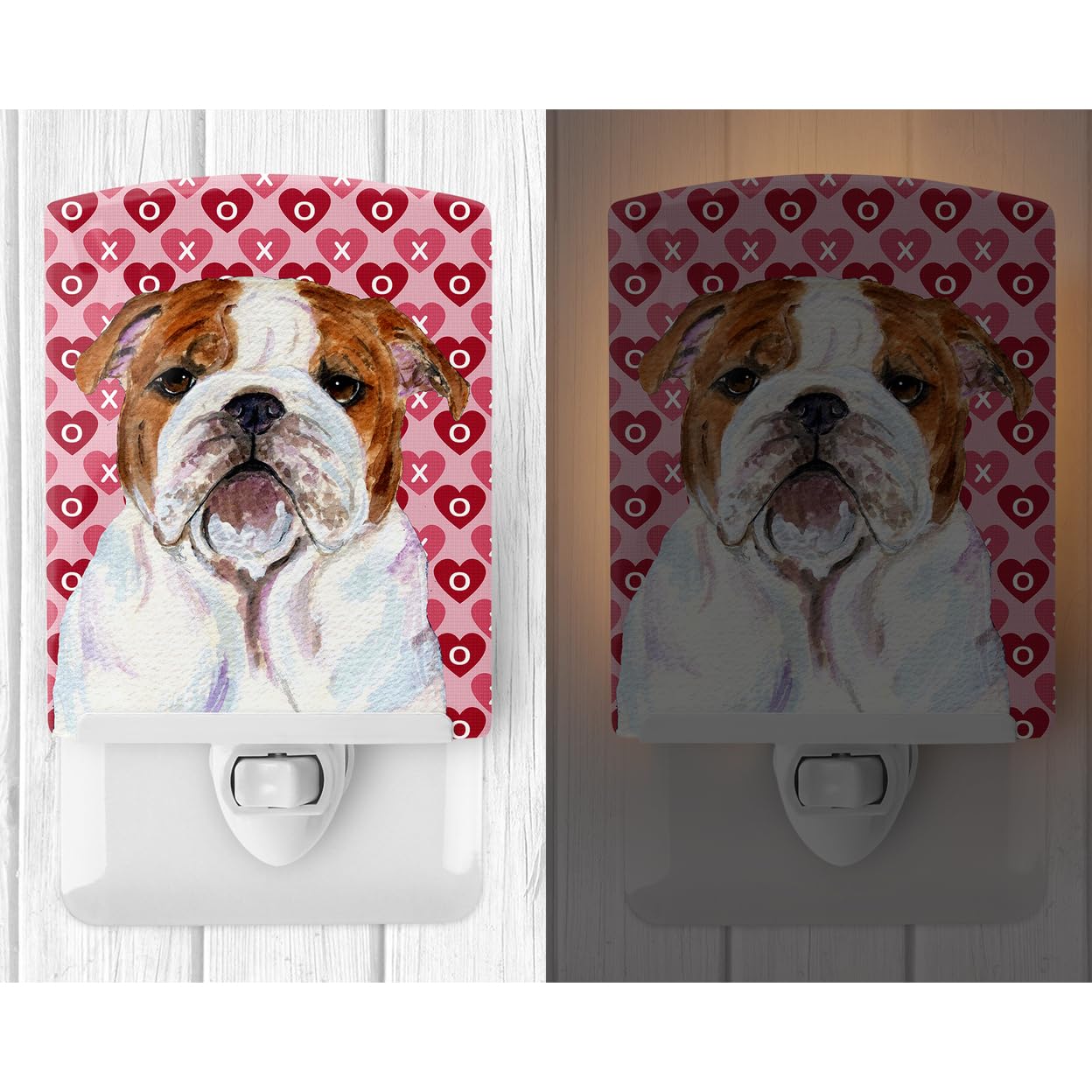 Carolines Treasures Ceramic Night Light, Bulldog English Hearts, 6x4x3in, Multicolor, Model SS4484CNL, UL-Certified