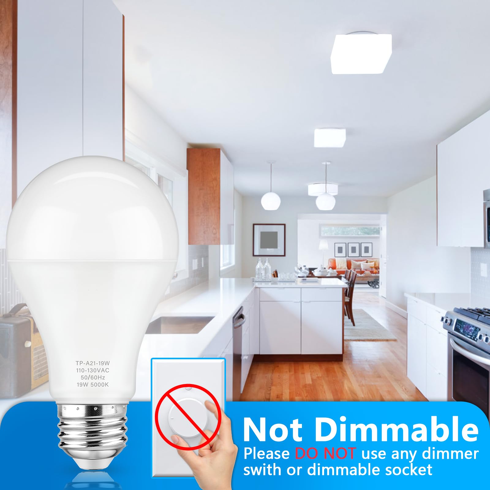 Maylaywood A21 Led Light Bulbs, 150 Watt Equivalent, Daylight White 5000K, 2600Lm, E26 Base, Non-Dimmable, 19W Bright White Led