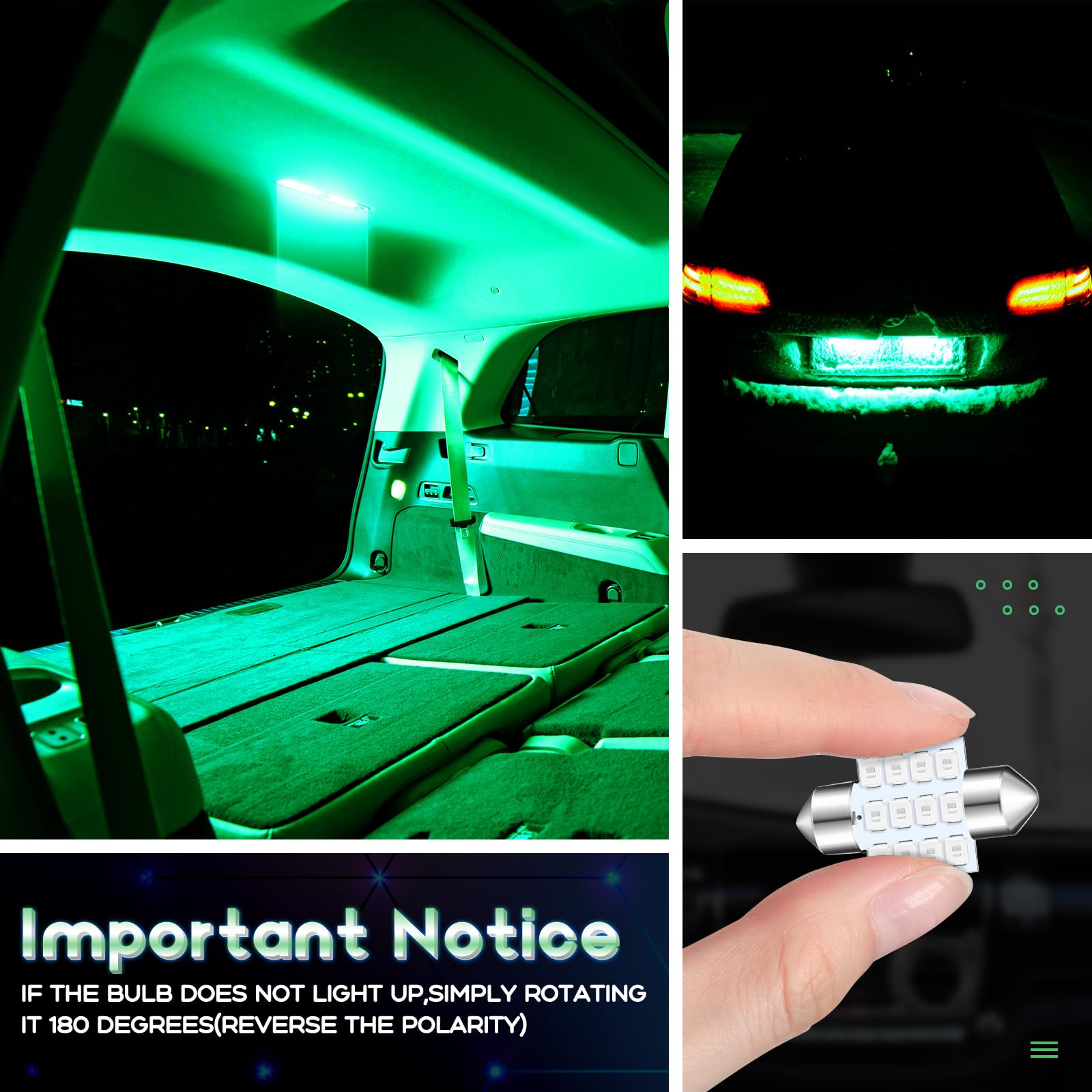 Tallew 24 Pieces Dome Light Led Car Bulb Kit Set T10 31 Mm 42 Mm Led Festoon Bulbs Interior Led Interior Replacement Bulbs For Car Map Door Courtesy(Green)