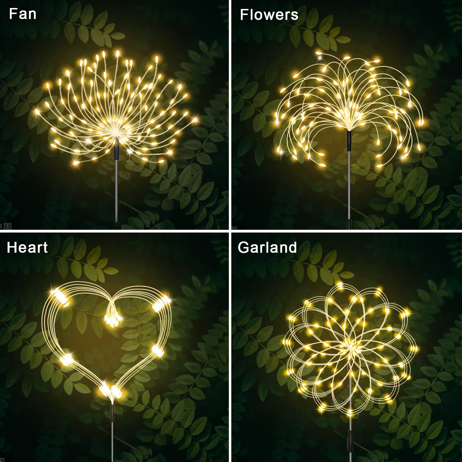 Solar Garden Lights, Firework Lights Outdoor 5 Pack 120 Led Solar Waterproof Decorative Starburst Lights Landscape Lamp Adjustable Brightness, Decor For Courtyard Garden Christmas Party(Warm White)