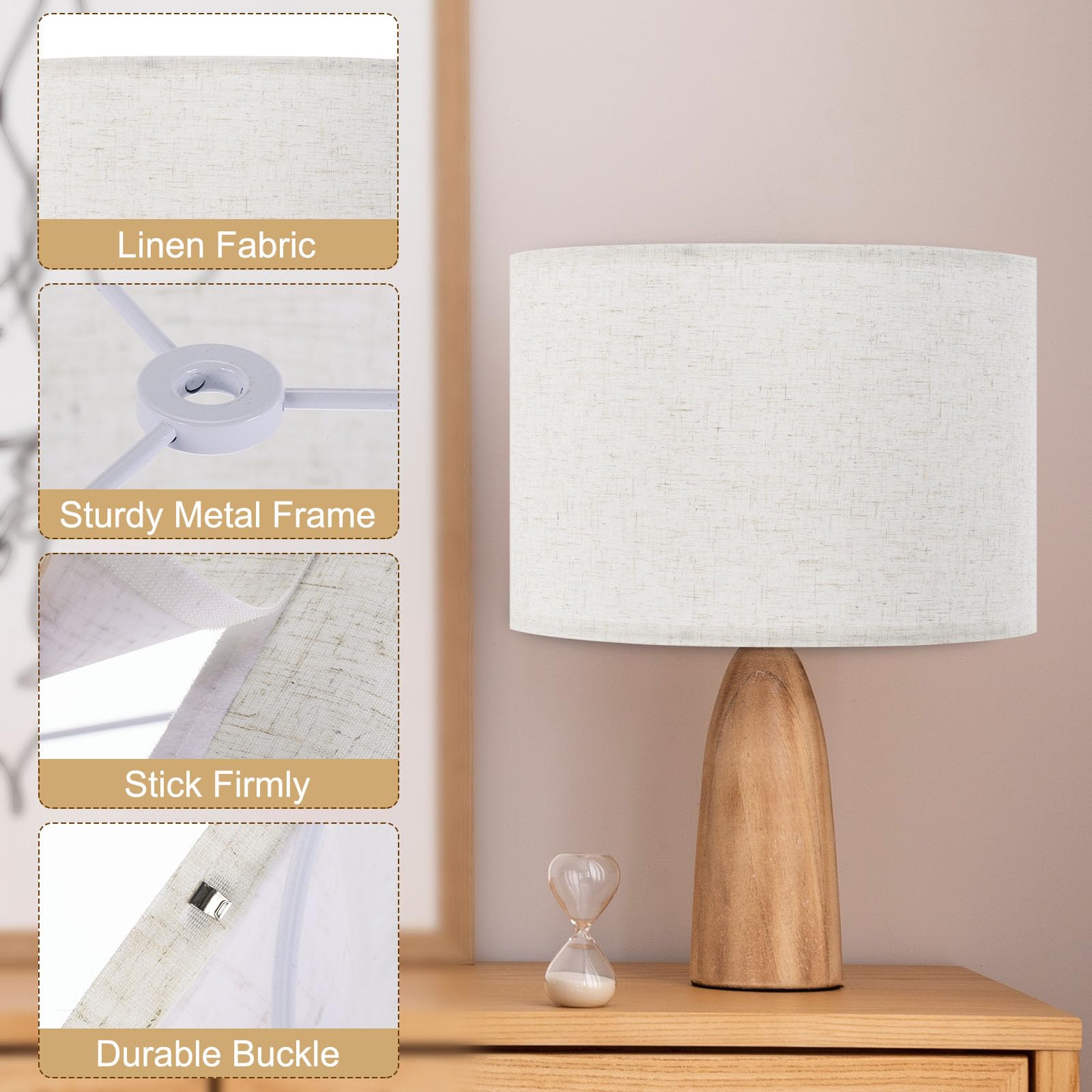 Patikil Drum Lamp Shades, 13"X13"X9" Linen Round Lamp Shade For Table Lamps Easy Assembly Lampshade For Table Lamps Floor Lamps Bedside, Beige