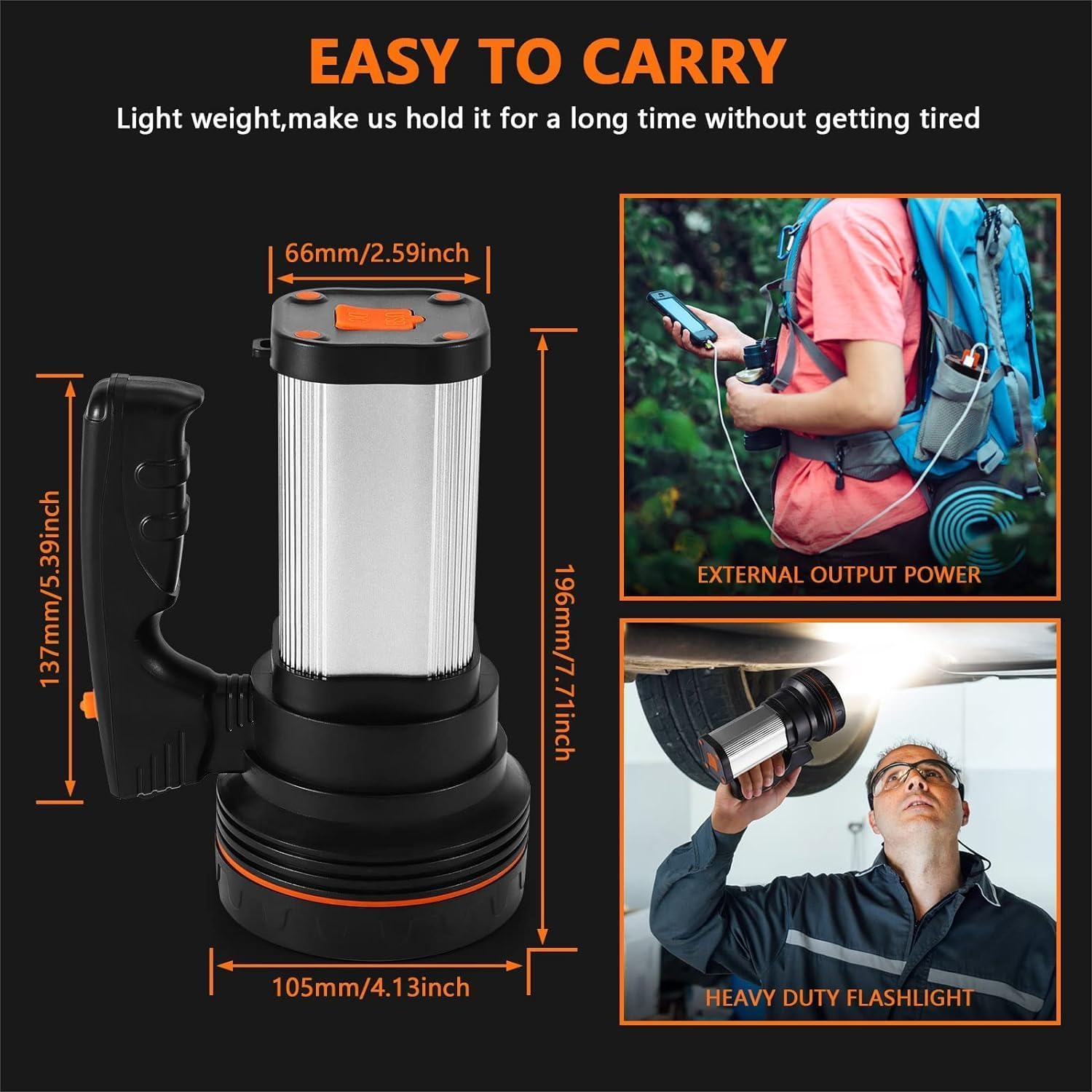 Flashlight Rechargeable, 10000+ Lumens Spotlight Flashlights, Ipx5 Waterproof Spotlight, Flashlights High Lumens With Shoulder S