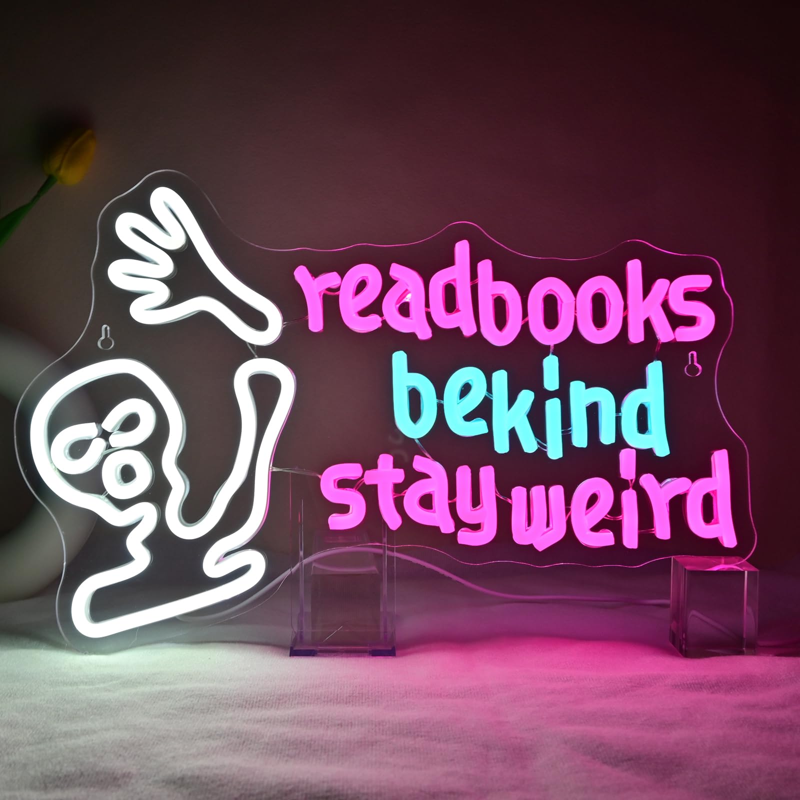 Jurong Skeleton Read Books Be Kind Stay Weird Neon Signs For Wall Decor  Dimmable Led Neon Light Usb Powered Light Up Signs For Halloween Decorations  Party  Gift  Office  Bedroom  Book Lover