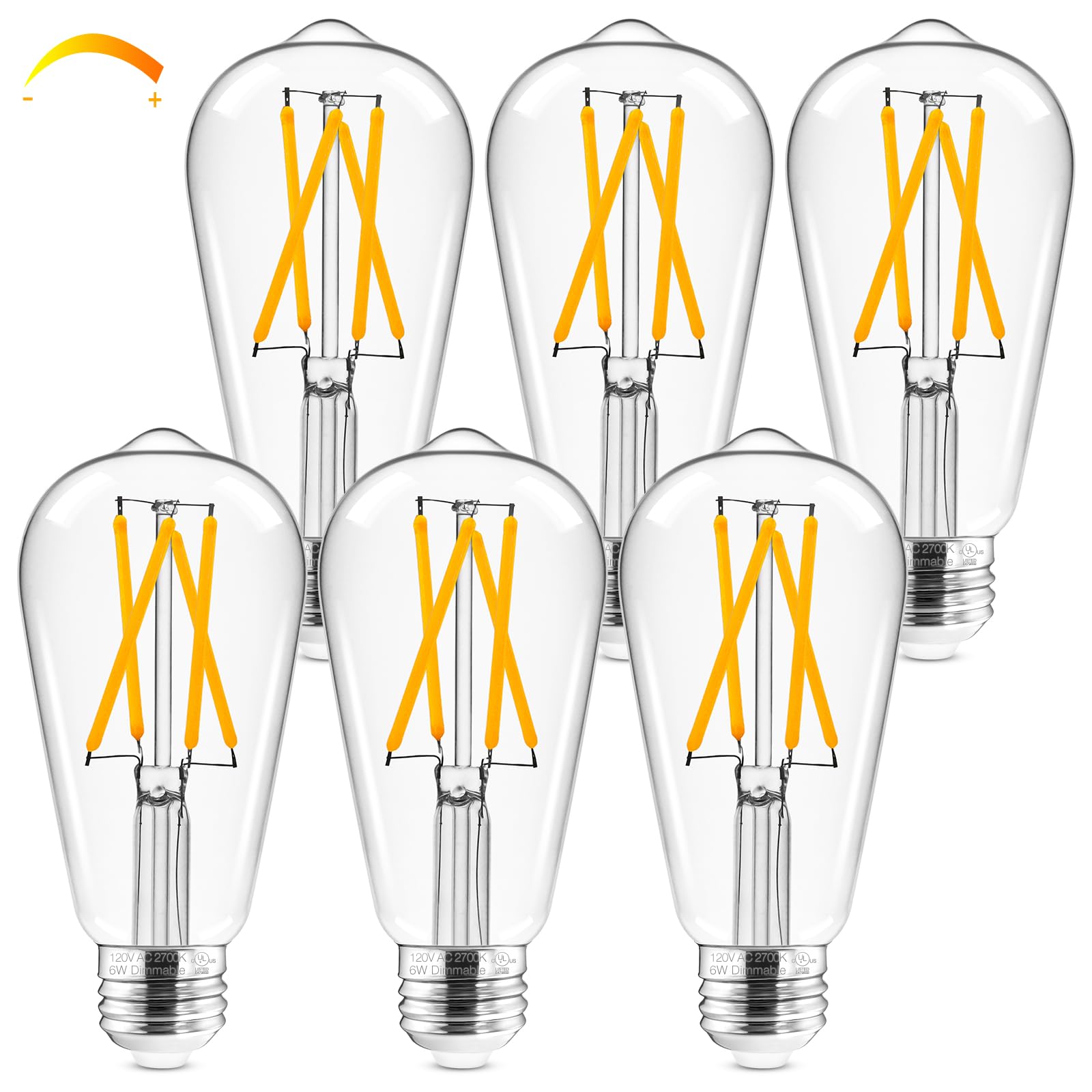 Hizashi Led Edison Bulbs Dimmable, E26 Led Bulb 60 Watt, 2700K Soft Warm White, St19 Vintage Light Bulbs, 95+Cri, Ul Listed, 700
