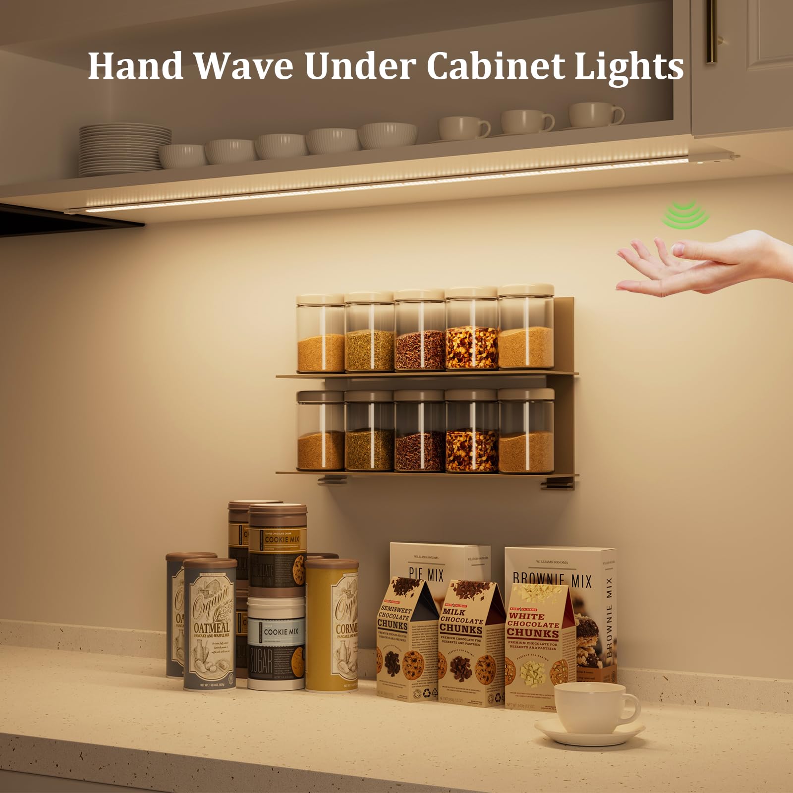 Under Cabinet Lights Plug In Cuttable 40 Inch Hand-Wave Ultra-Bright 1090Lm 3-Color Flexible Silicone Slim Stick On Undercabinet Led Light Strip For Kitchen Counter / Sink  Under Shelf & Desk Lighting