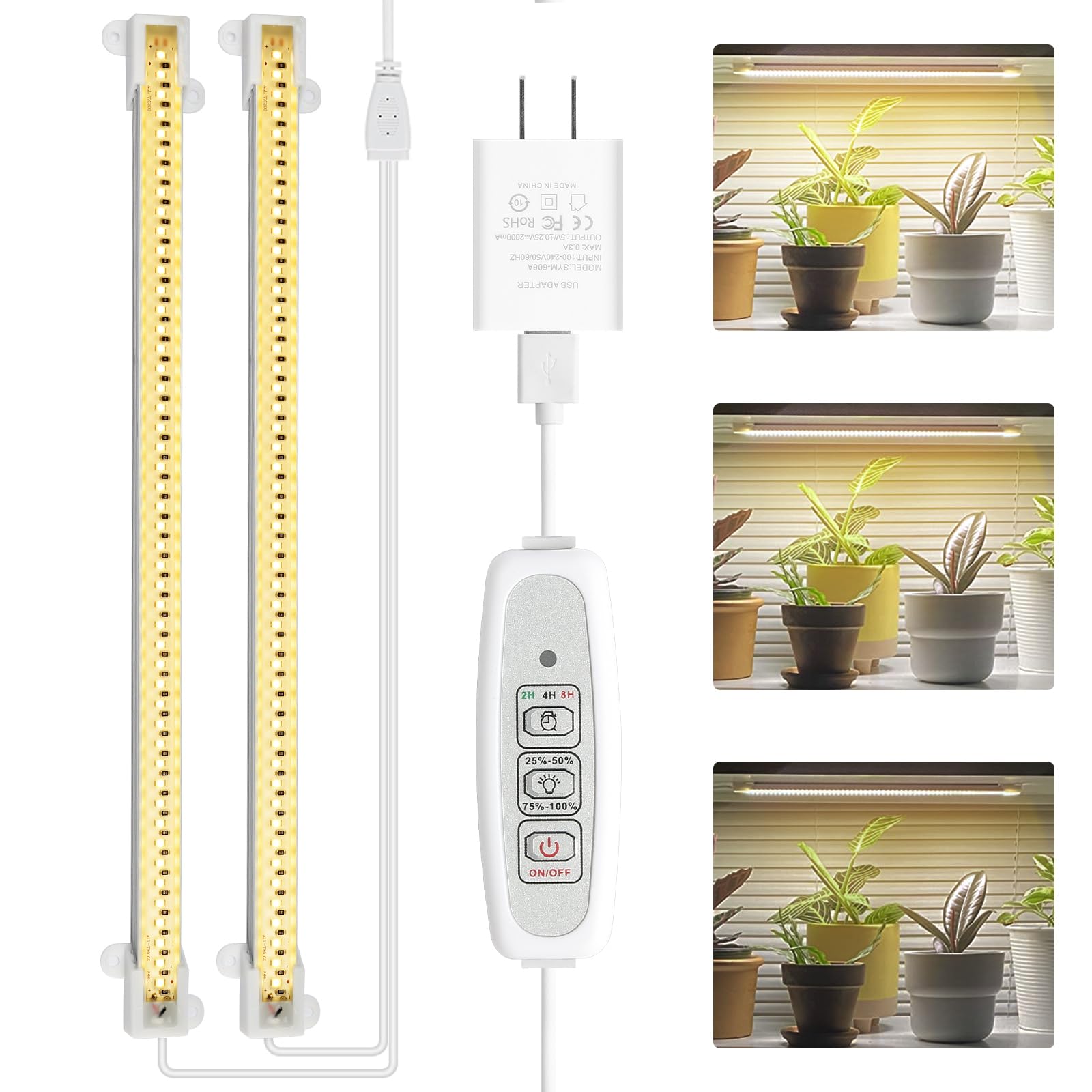 Mosthink LED Plant Grow Light Strips, Full Spectrum, Auto ON/OFF Timer, 48 LEDs, Dimmable, 2 Pack, White