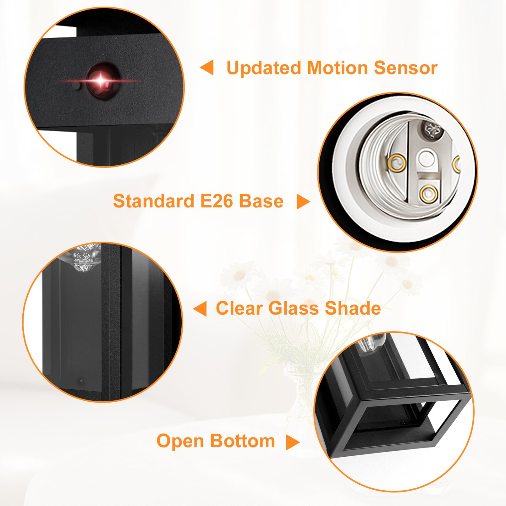 Slypadan 15" Outdoor Wall Lights, Dusk to Dawn Motion Sensor, Waterproof Metal, Black, 1 Pack