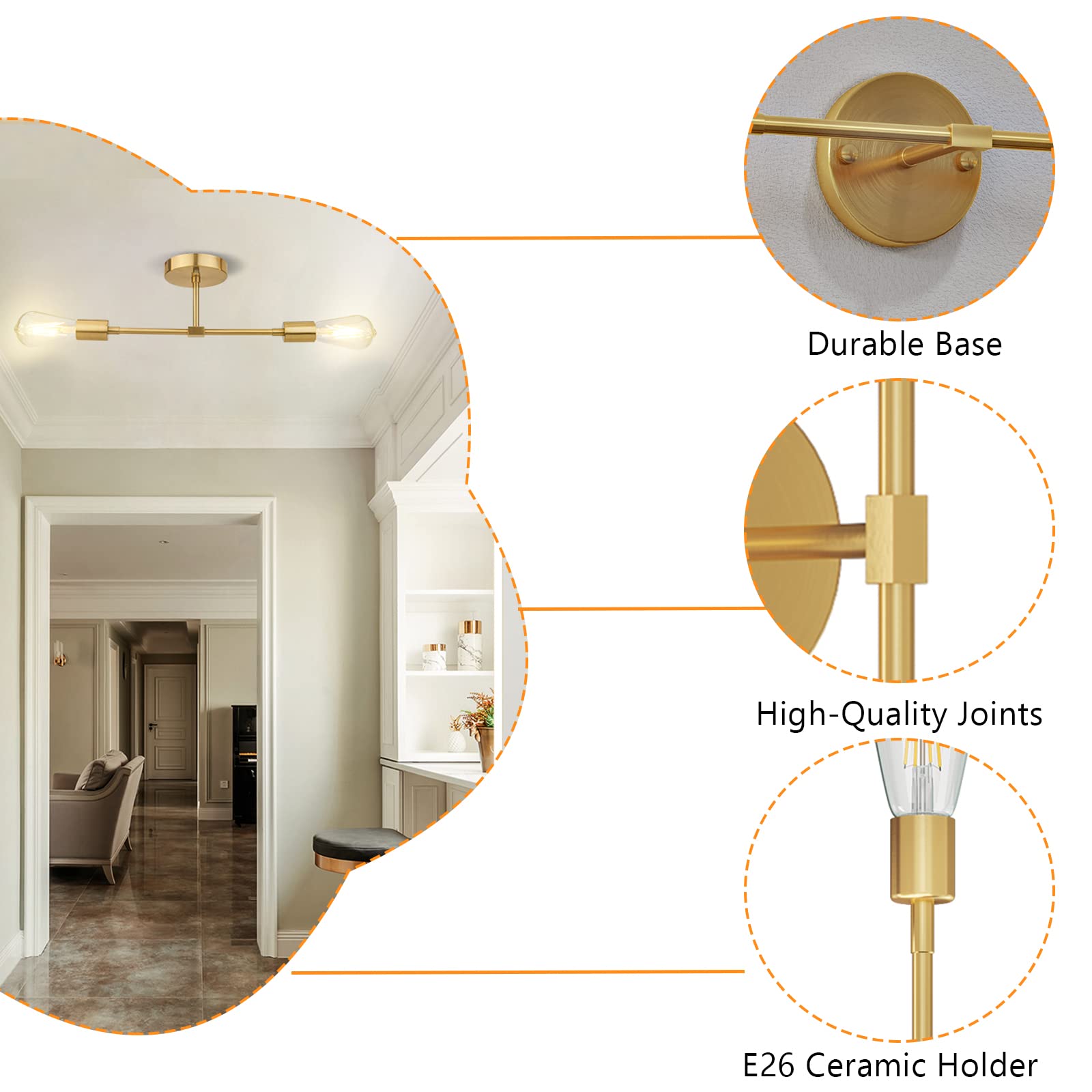 FadimiKoo 2-Light Wall Sconces, Brushed Brass Indoor Lamp for Bathroom, Hallway, Kitchen, 2 Pack, Gold - Model Gold-2Light-2P