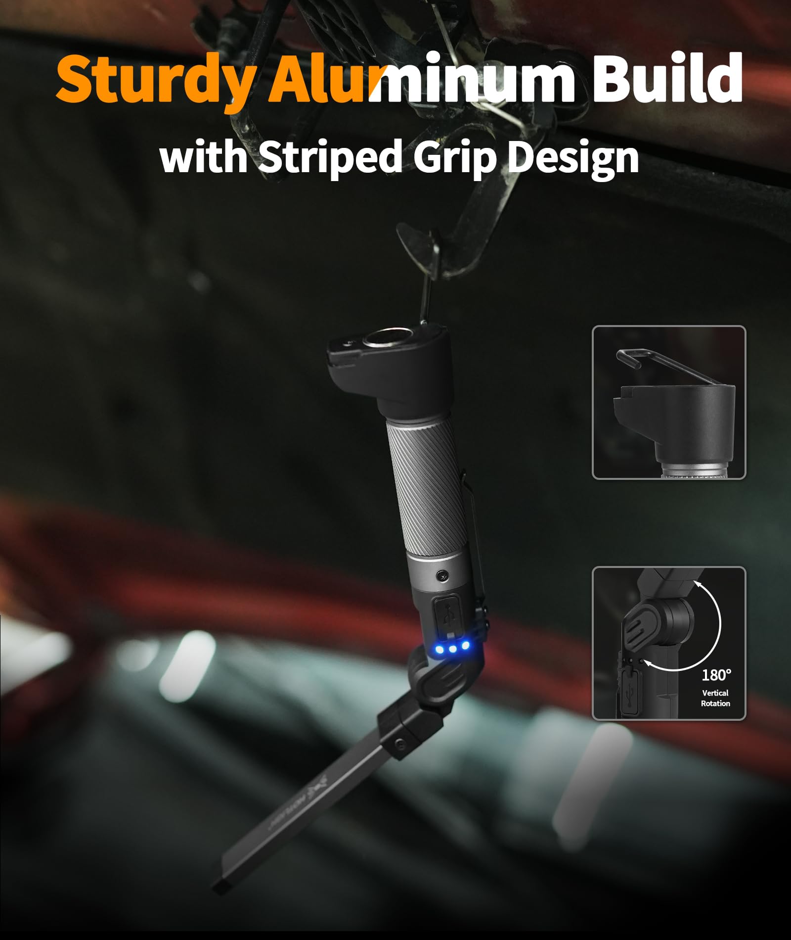 HOTLIGH Magnetic Work Light - 800 Lumens, 2200 mAh, Foldable, Portable, Gray, Model zf6769, 3 Lighting Modes for Car Repair/Emergency