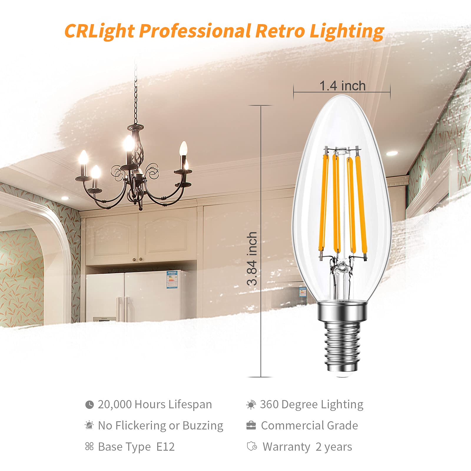 Qingmiao B11 E12 Led Candelabra Bulbs Dimmable 4W(40 Watt Equivalent), Chandelier Light Bulbs 400Lm, 3000K Soft White, Ceiling F