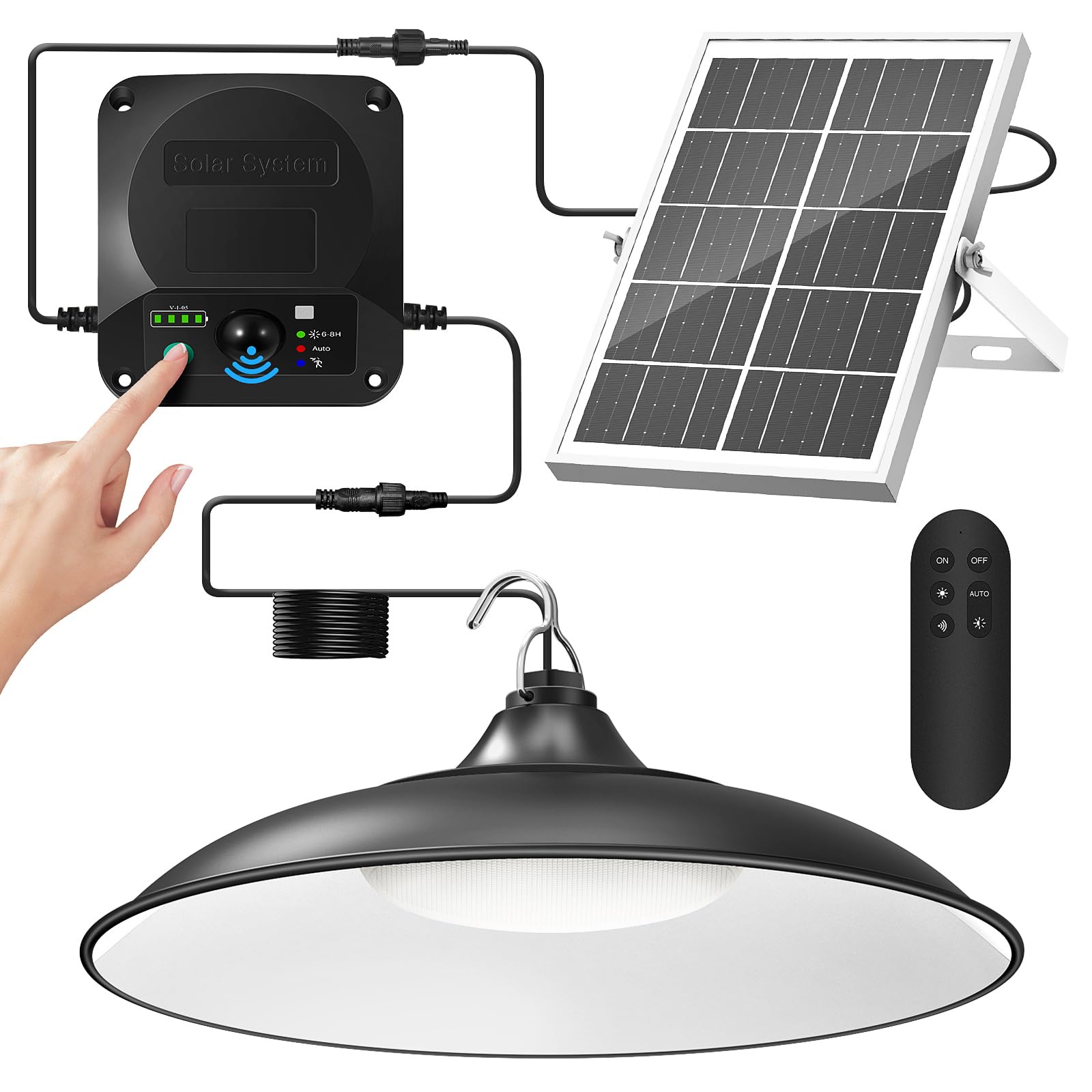 APILAB Solar Shed Light, 2000LM Motion Sensor, 4 Lighting Modes, Indoor/Outdoor, 1 Pack, Black, Model DP046AB