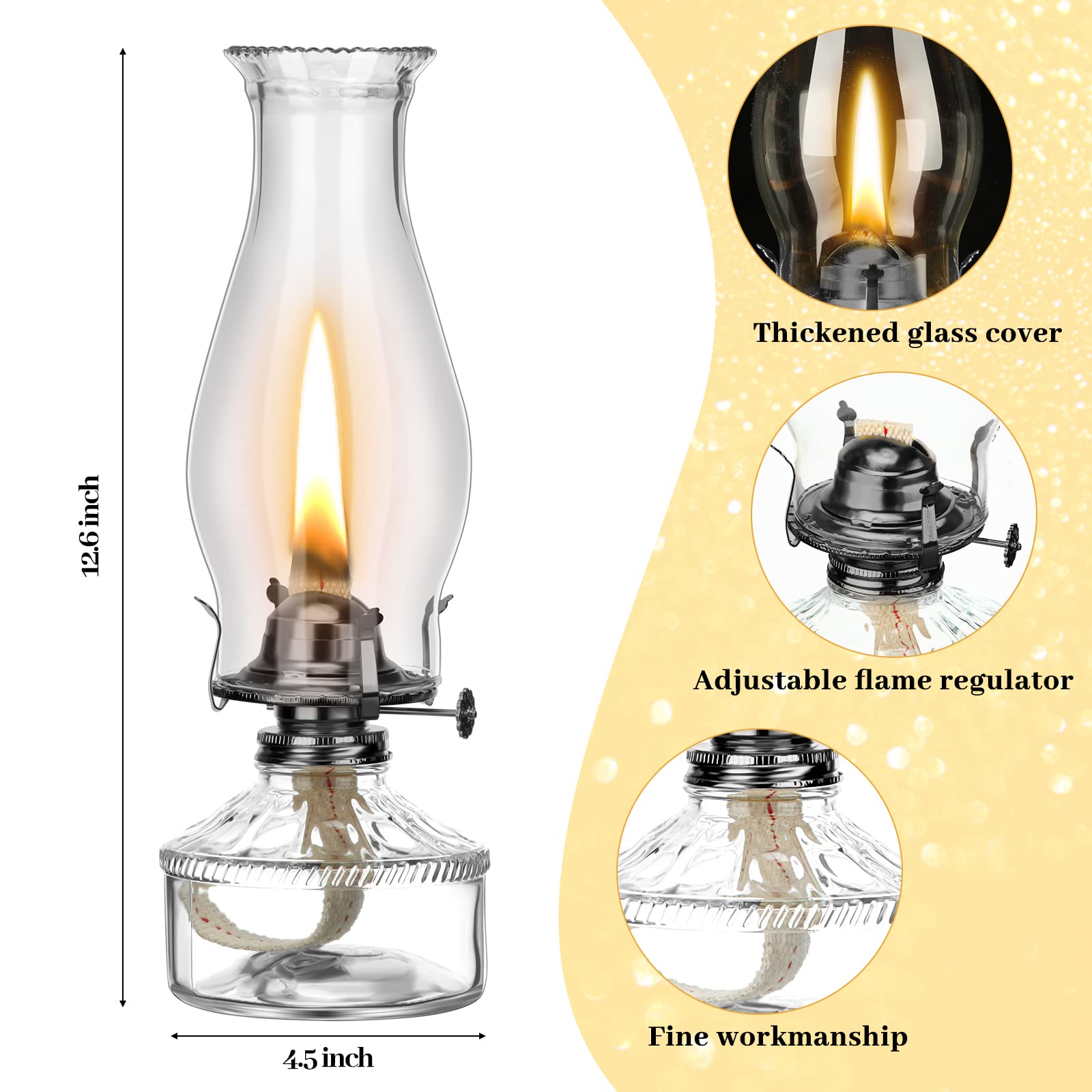 Tuanse 2 Pcs Oil Lamps For Indoor Use Vintage Hurricane Emergency Glass Oil Lamps Large Lantern Classic Decorative Oil Lamp For Home Tabletop Emergency Lighting Supplies (Clear, Black)