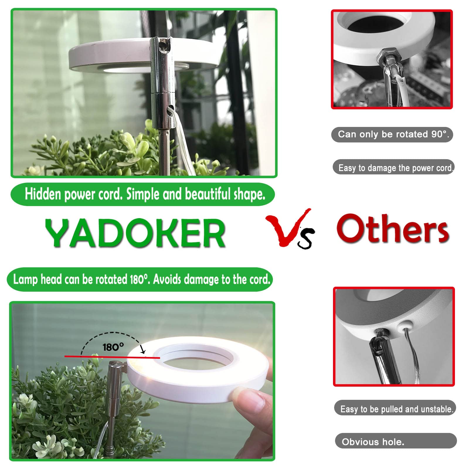 yadoker LED Plant Grow Light, Full Spectrum, Height Adjustable, 3 Pack, Warm White, Model YD-9W-9TH-3P, Ideal for Indoor Plants