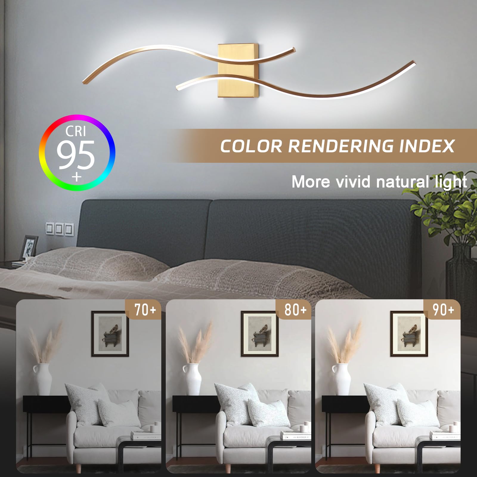 Caneoe Modern Wall Sconce  39Inch Gold Led Wall Light Fixtures 6000K Bathroom Vanity Light Fixtures Over Mirror Indoor Bedroom Wall Lamps For Living Room Hallway Sconces Lighting