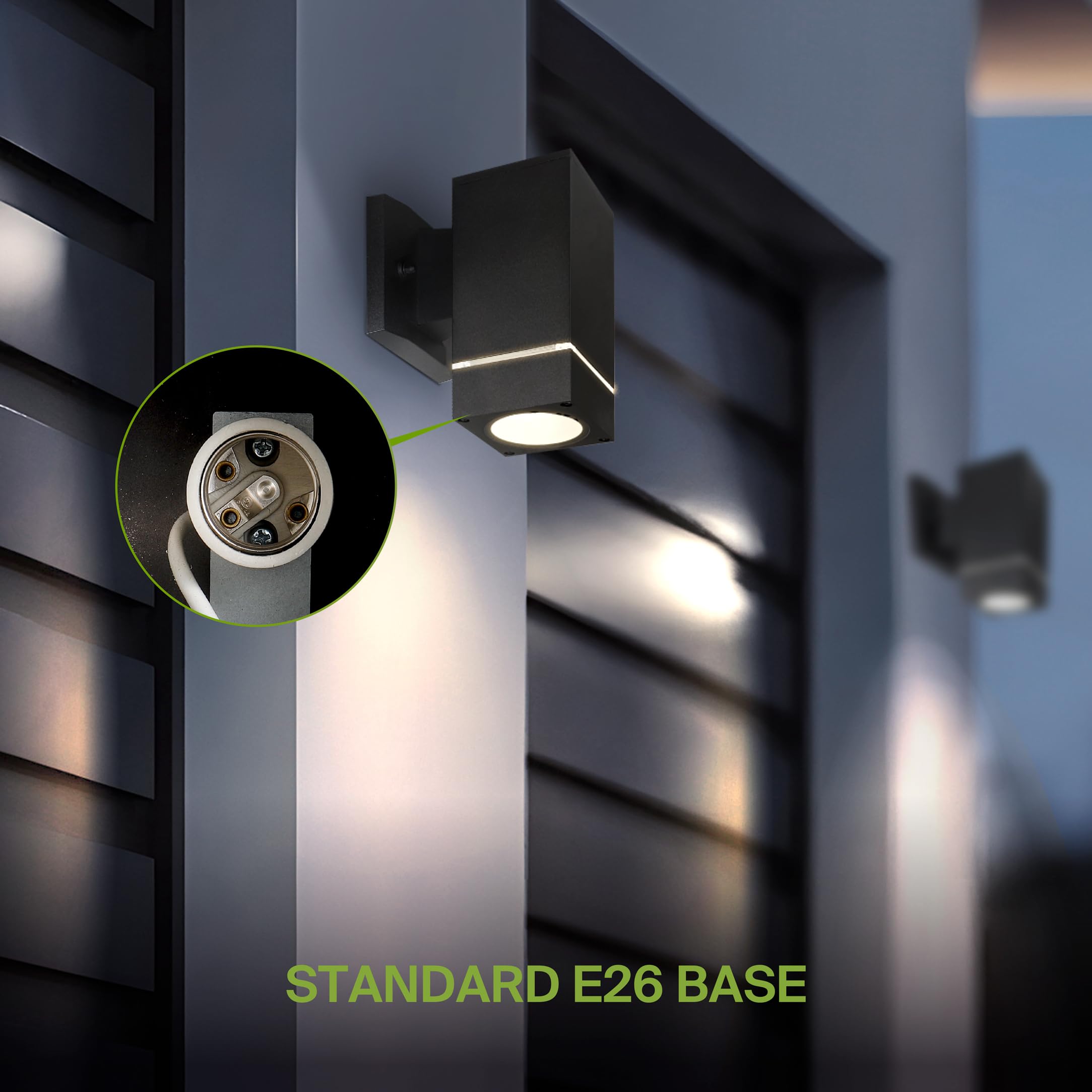 ASD 1-Way Square Wall Light Fixture, Dimmable, Waterproof, Black, 2 Pack, 60W E26 Socket, ETL Listed, Outdoor Porch Lamp