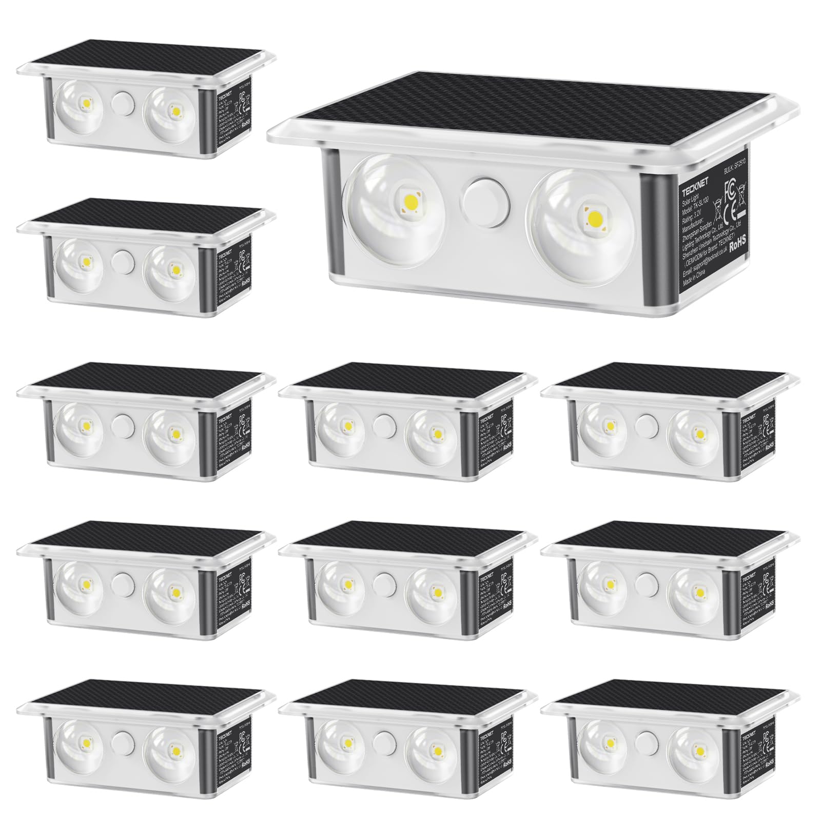 TECKNET Solar Fence Lights 12 Pack, 8 Modes RGB Color Changing, 200Wide Lighting & Up Down Lights, IP66 Waterproof Dual-Lens LED